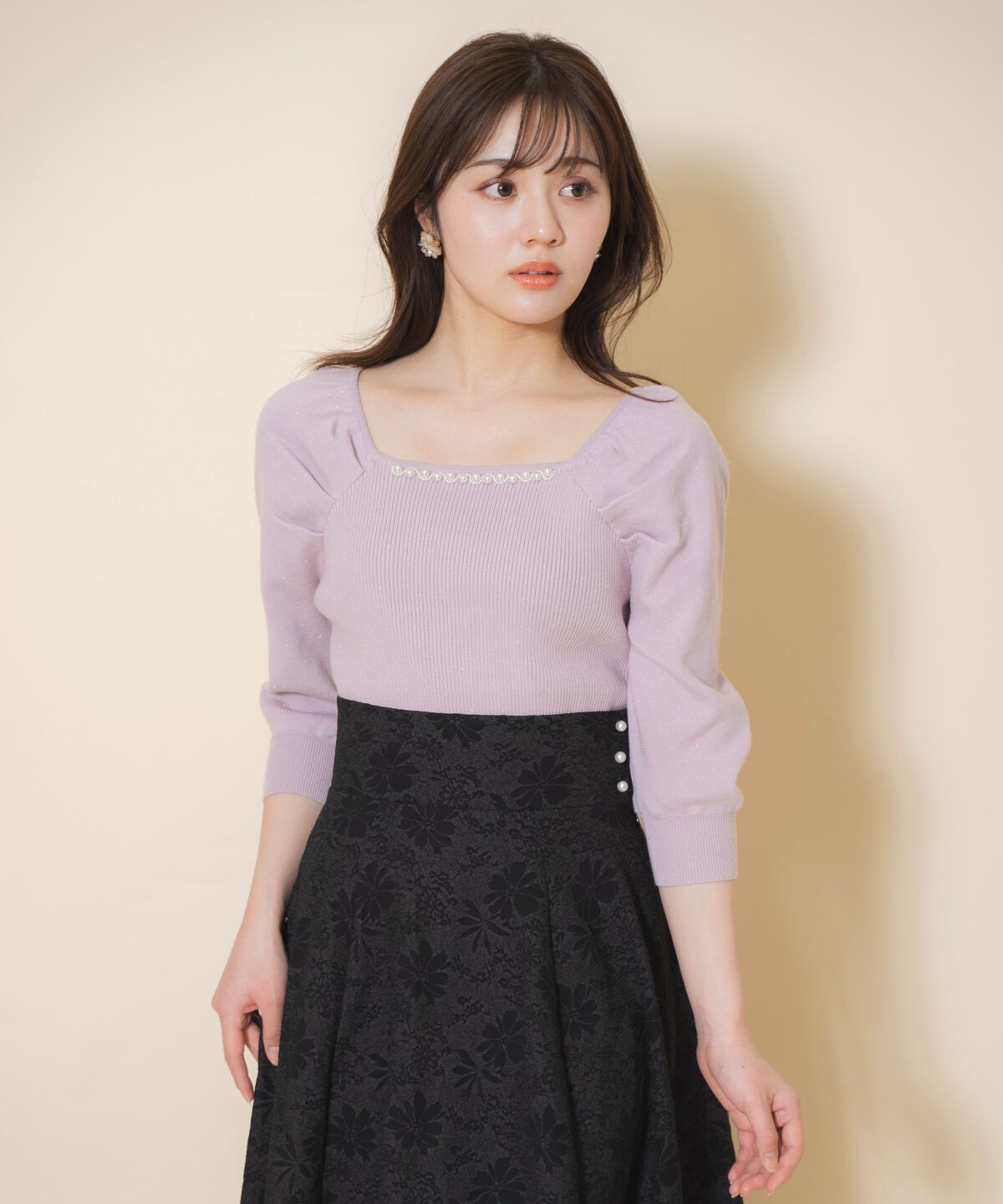 WILLSELECTION「パール装飾パフニットプルオーバー」|ニット・セーター|