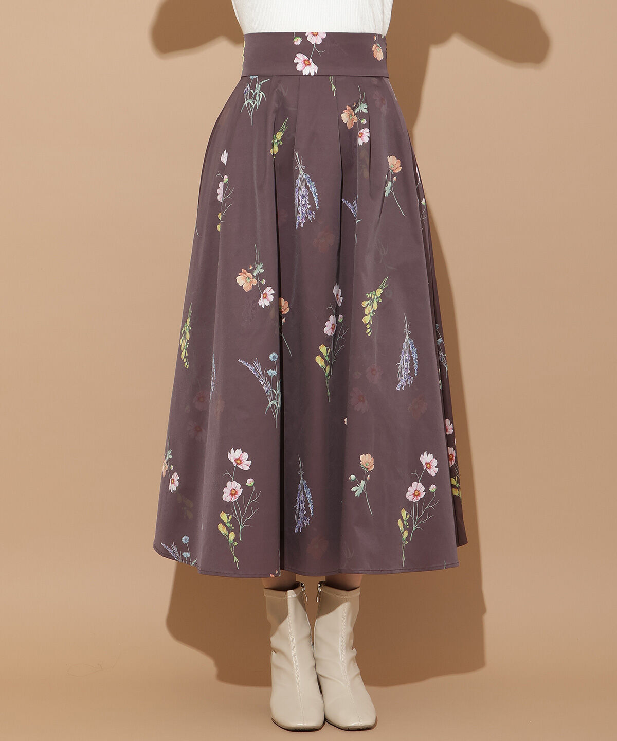WILLSELECTION「オータムボタニカルフラワータックスカート」|フレア|