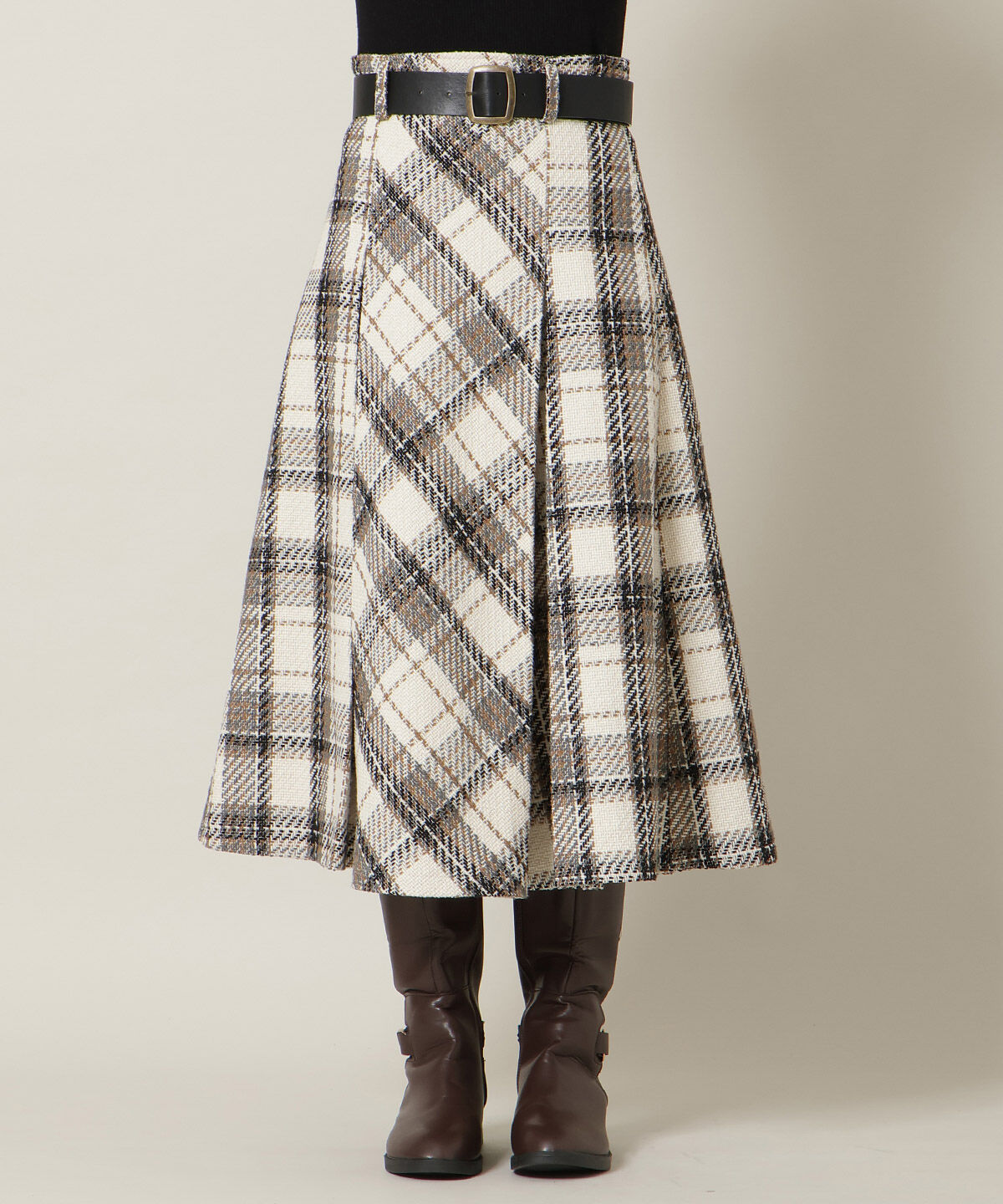 WILLSELECTION「ベルト付きツイードミディ丈スカート」|フレア|