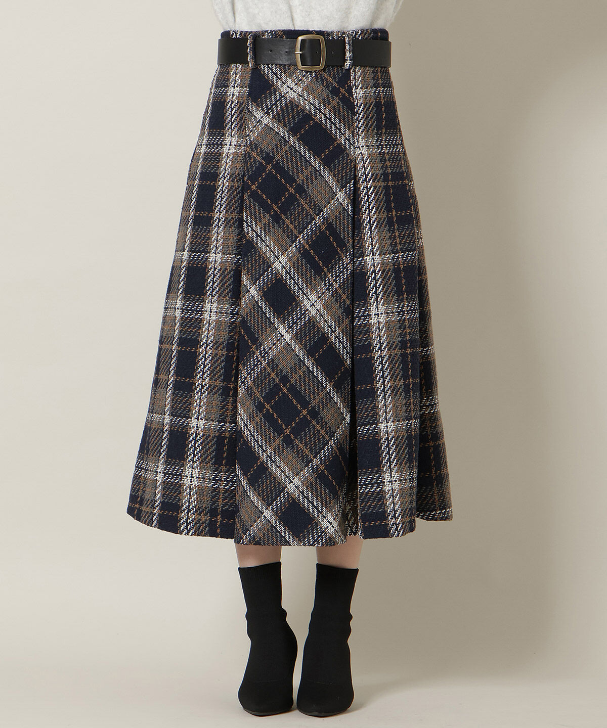 WILLSELECTION「ベルト付きツイードミディ丈スカート」|フレア|