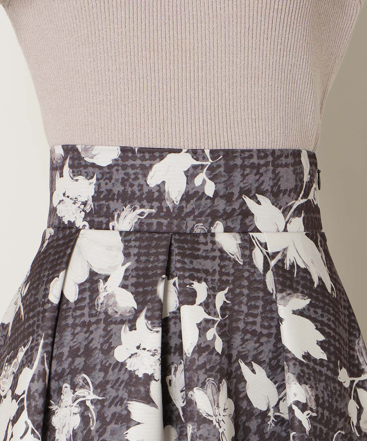 WILLSELECTION「千鳥フラワープリントボリュームタックスカート」|フレア|