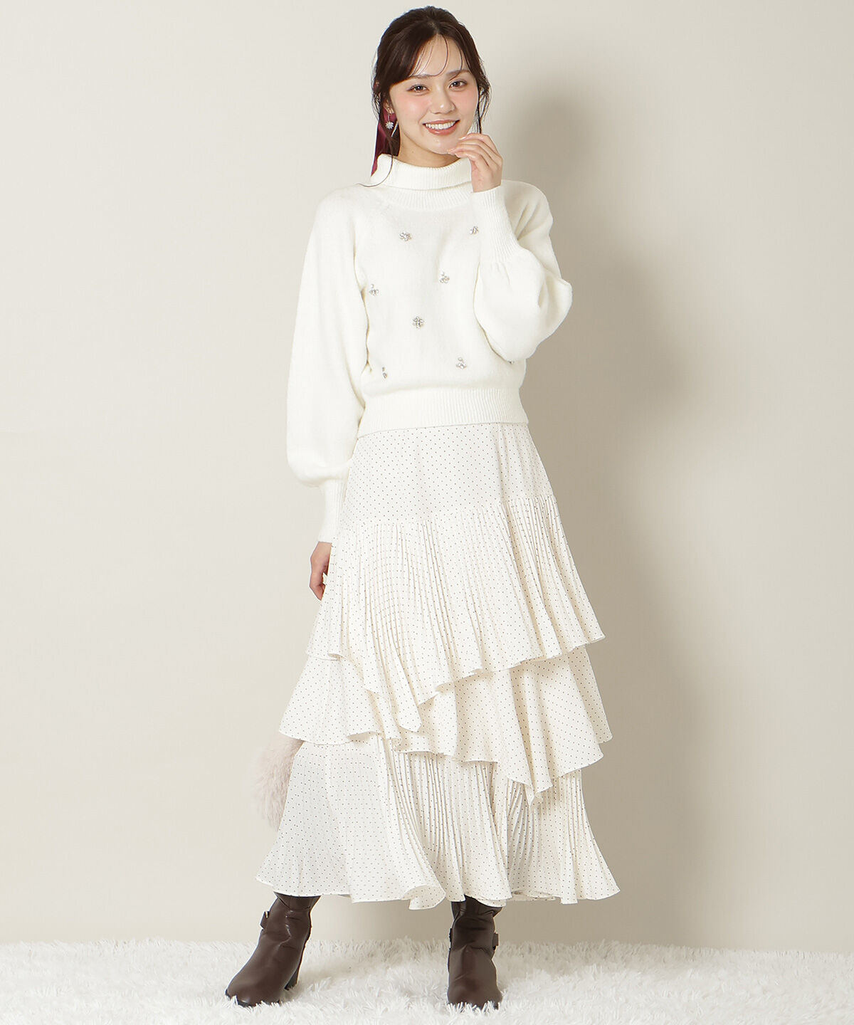 WILLSELECTION「ビジューハイネックニットプルオーバー」|ニット・セーター|