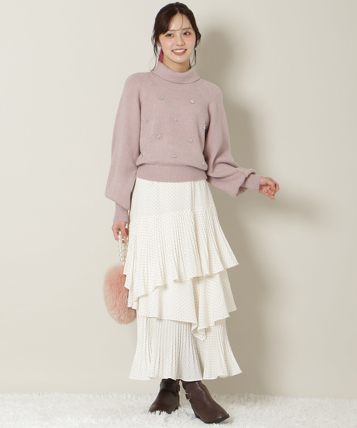 WILLSELECTION「ビジューハイネックニットプルオーバー」|ニット・セーター|