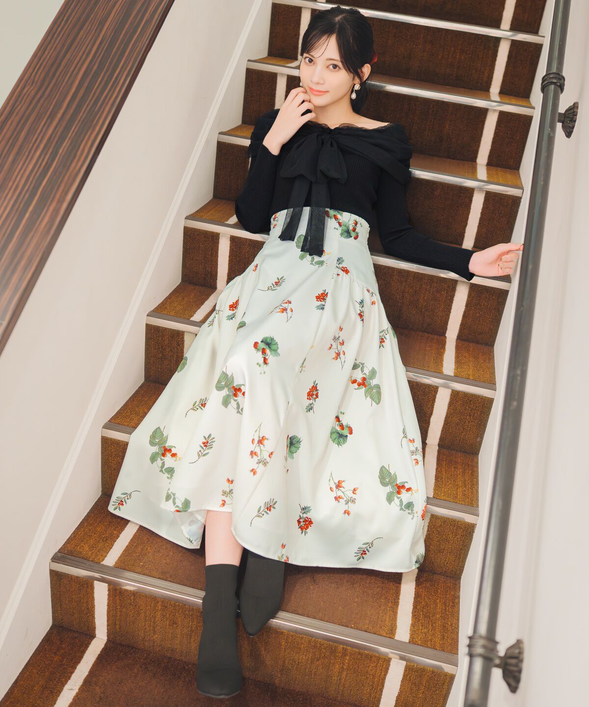 WILLSELECTION「ウィンターボタニカルスカート」|フレア|白系花柄