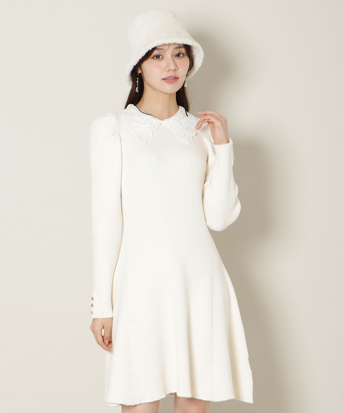 WILLSELECTION「リボンレースカラーニットワンピース」|ワンピース|