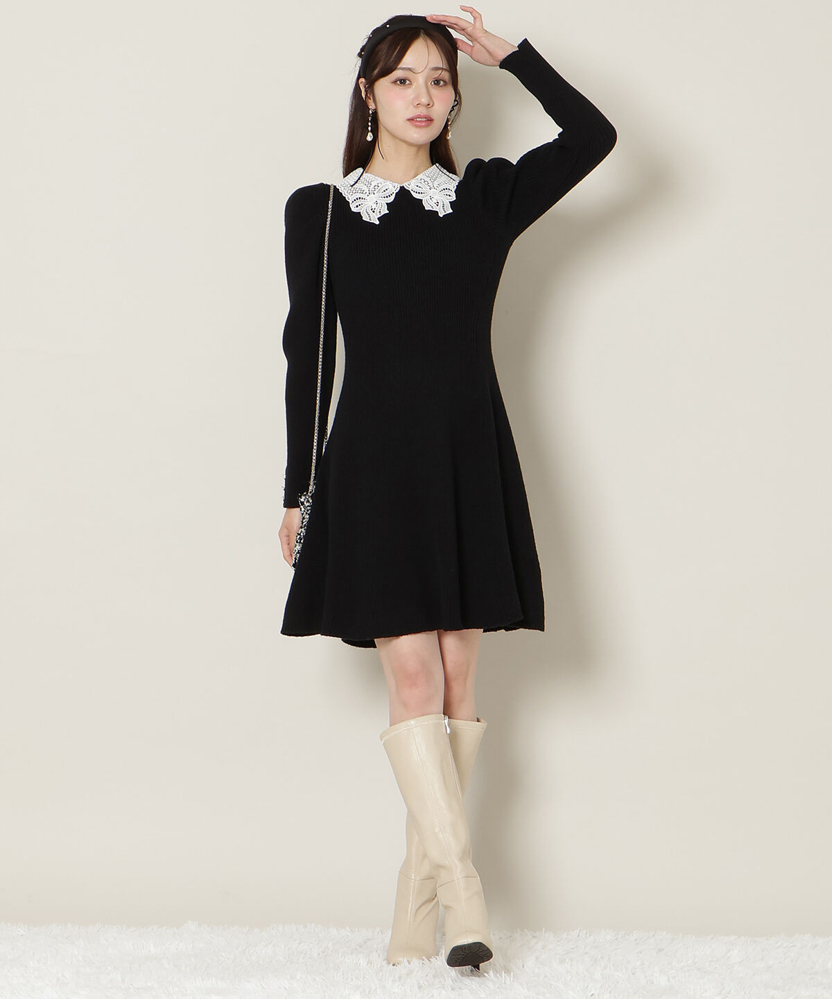 WILLSELECTION「リボンレースカラーニットワンピース」|ワンピース|