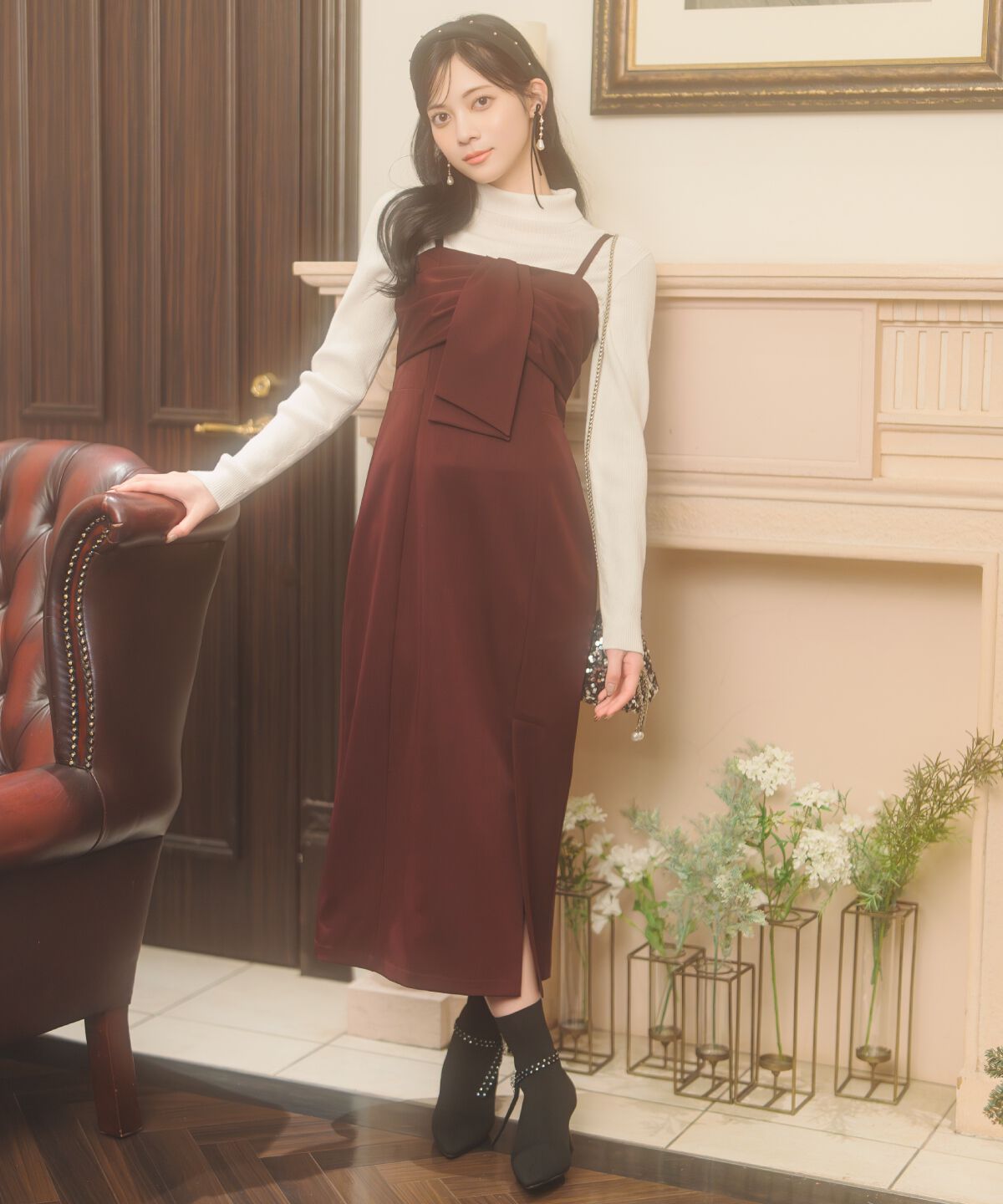 WILLSELECTION「リボンデザインIラインワンピース」|ワンピース|ボルドー