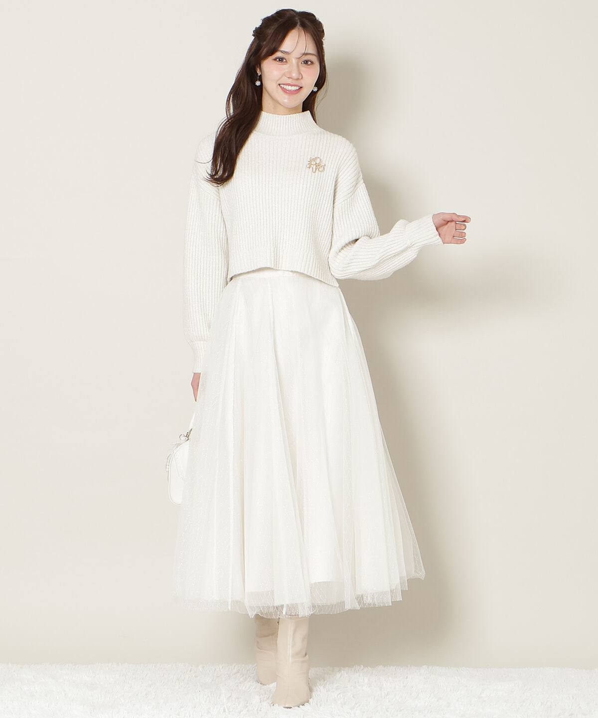 WILLSELECTION「ブローチ付きクロップドラメニット」|ニット・セーター|