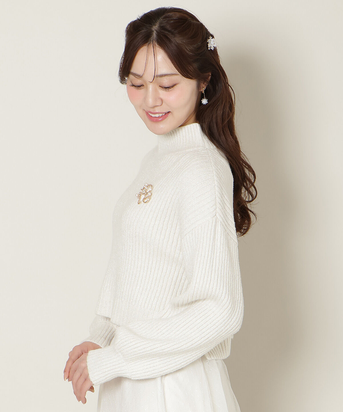 WILLSELECTION「ブローチ付きクロップドラメニット」|ニット・セーター|