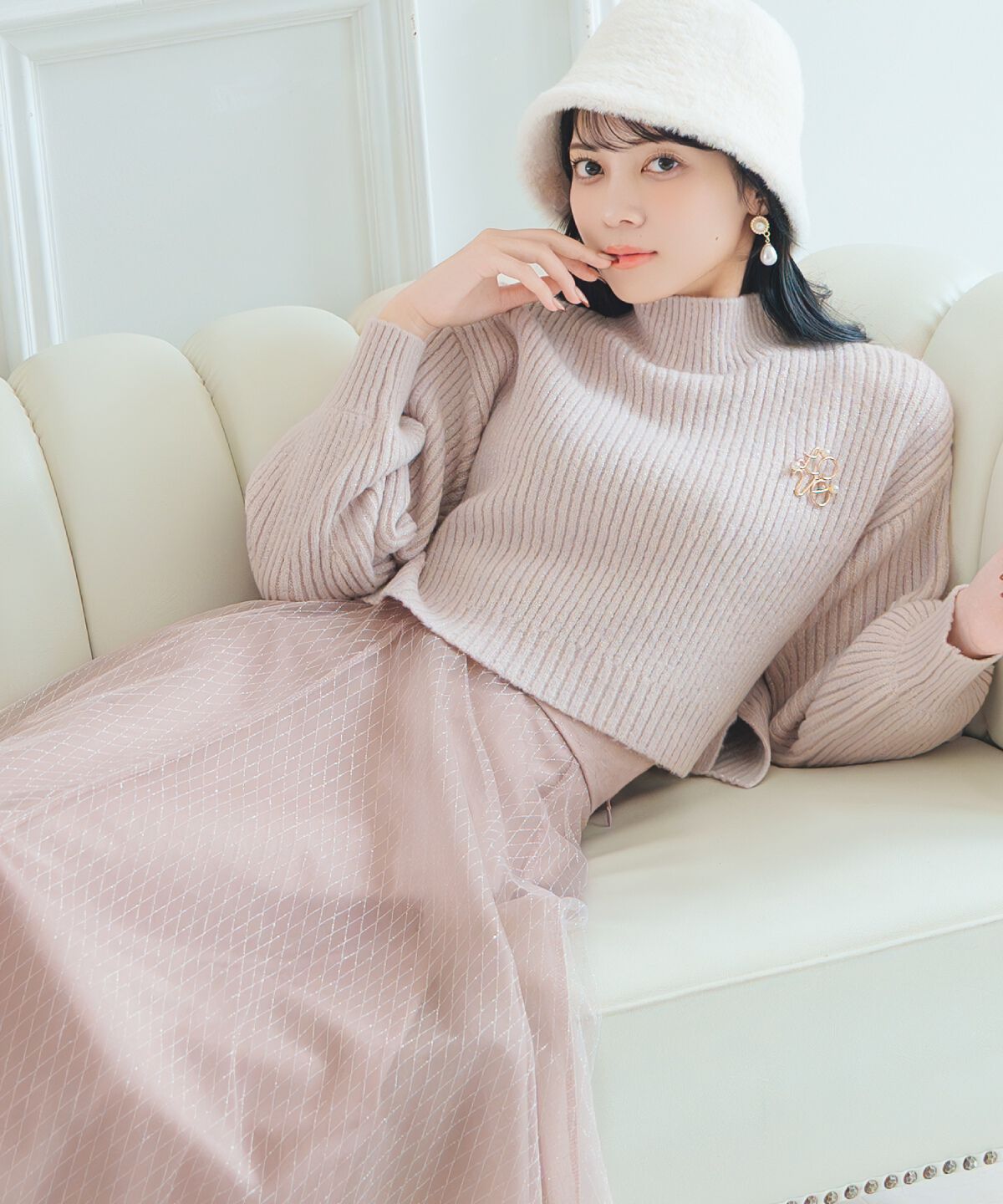 WILLSELECTION「ブローチ付きクロップドラメニット」|ニット・セーター|