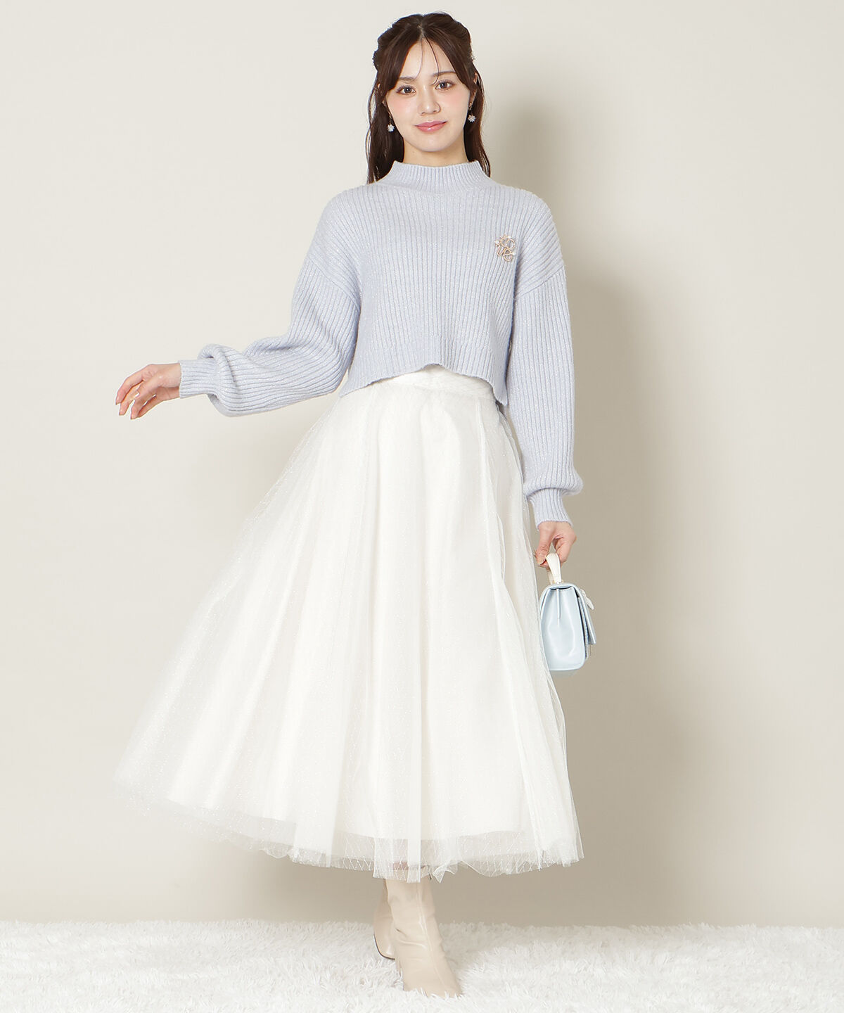 WILLSELECTION「ブローチ付きクロップドラメニット」|ニット・セーター|