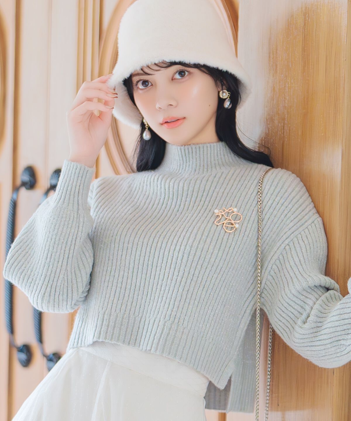 WILLSELECTION「ブローチ付きクロップドラメニット」|ニット・セーター|ミント