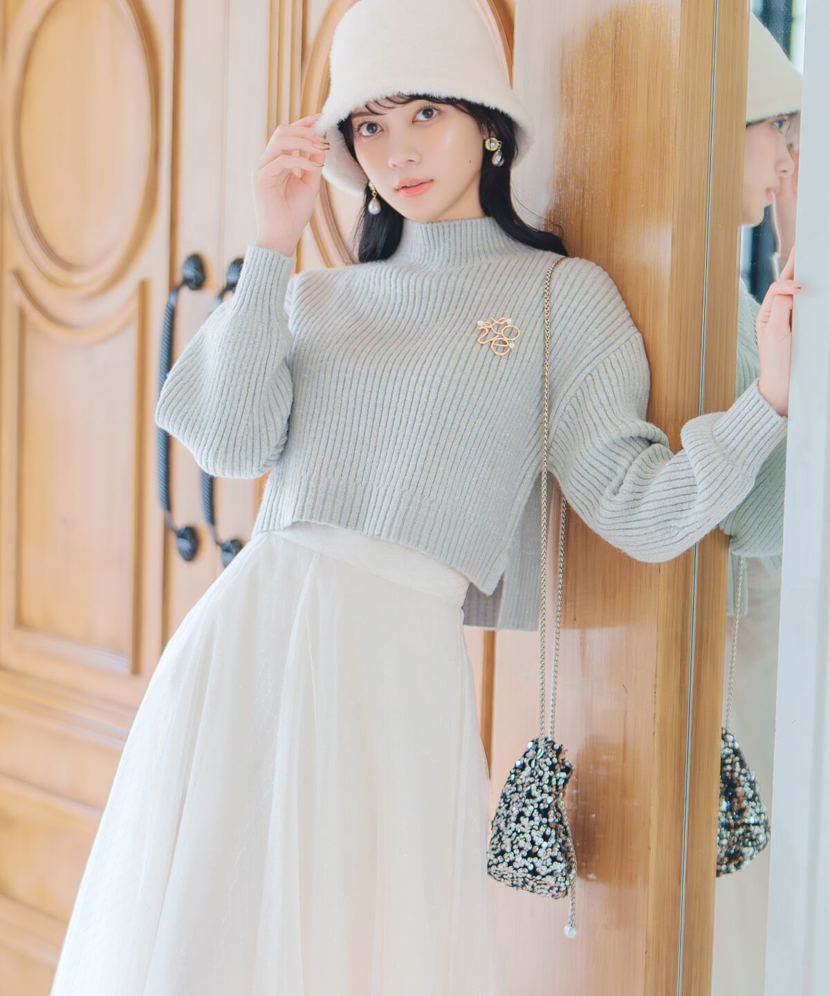 WILLSELECTION「ブローチ付きクロップドラメニット」|ニット・セーター|