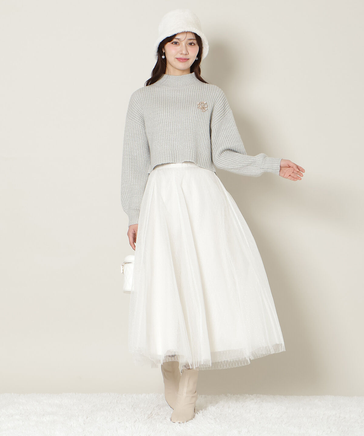 WILLSELECTION「ブローチ付きクロップドラメニット」|ニット・セーター|