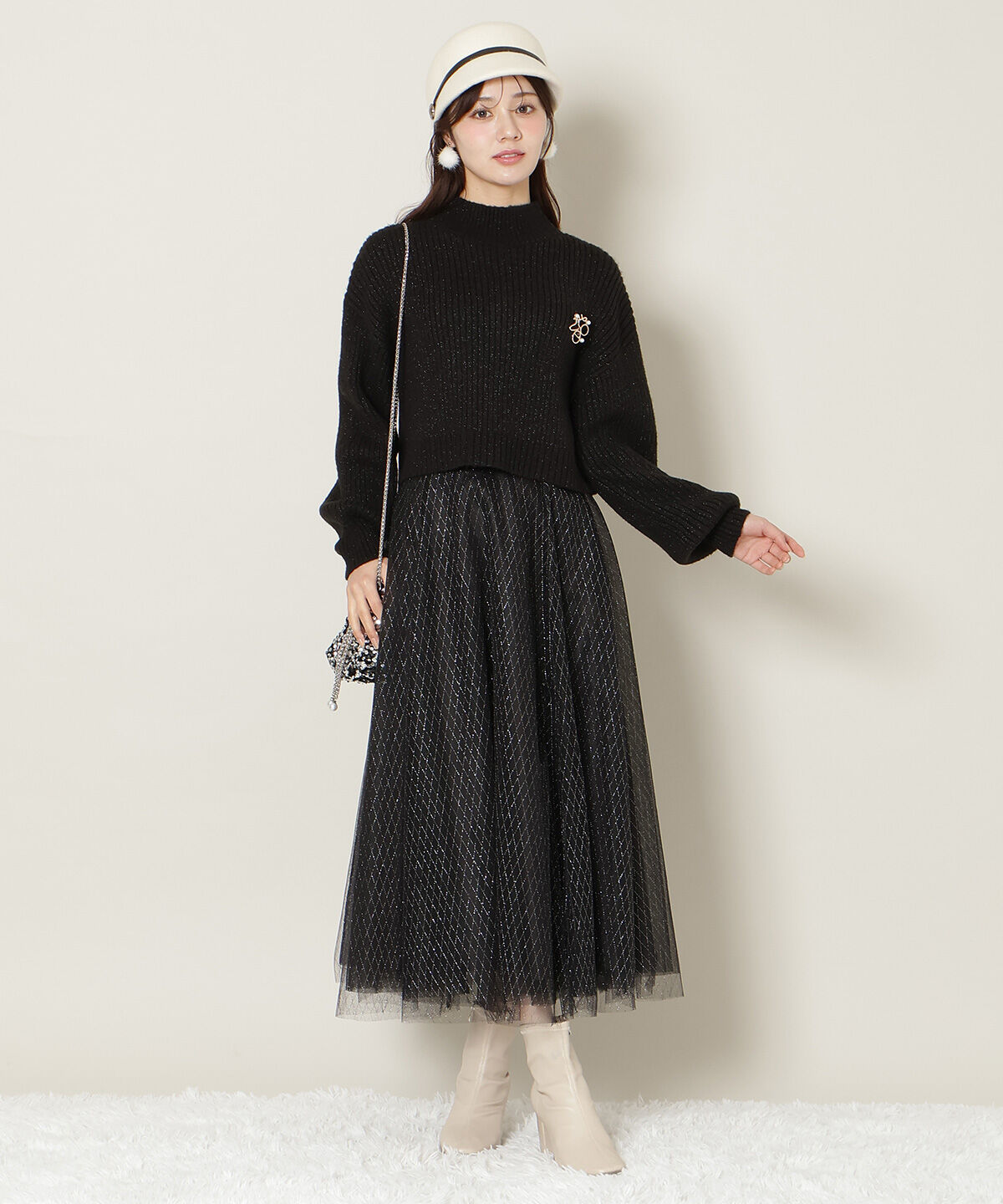 WILLSELECTION「ブローチ付きクロップドラメニット」|ニット・セーター|