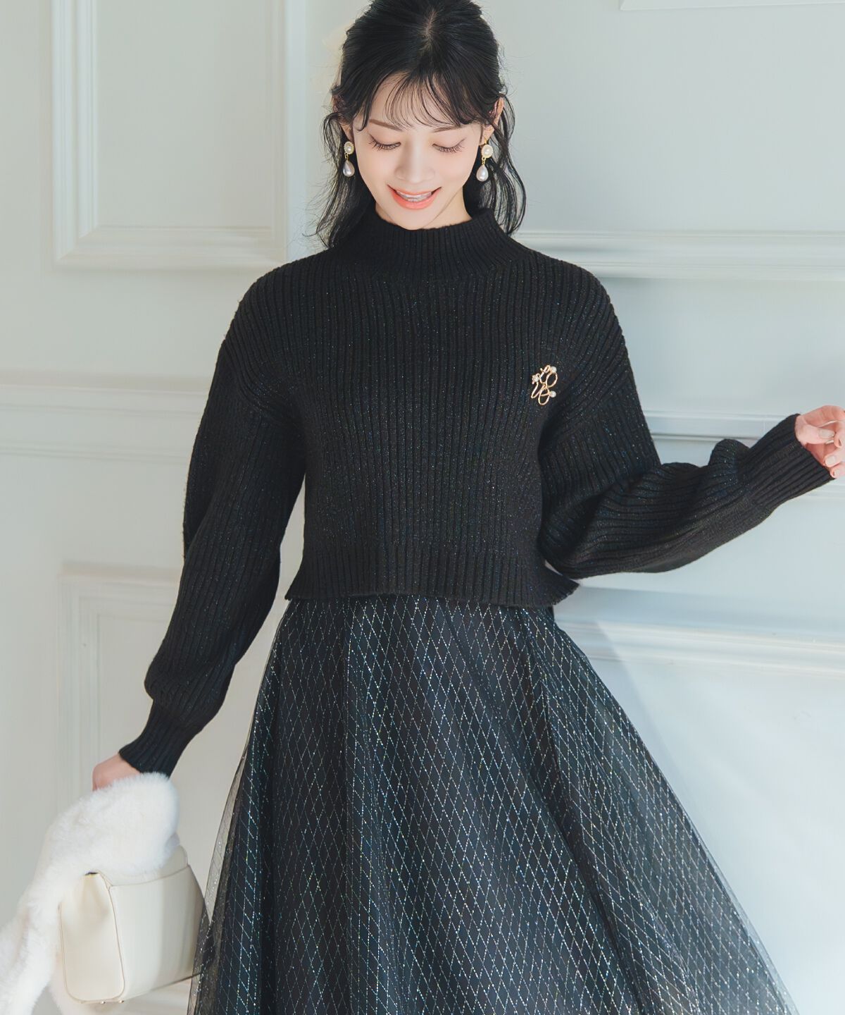 WILLSELECTION「ブローチ付きクロップドラメニット」|ニット・セーター|