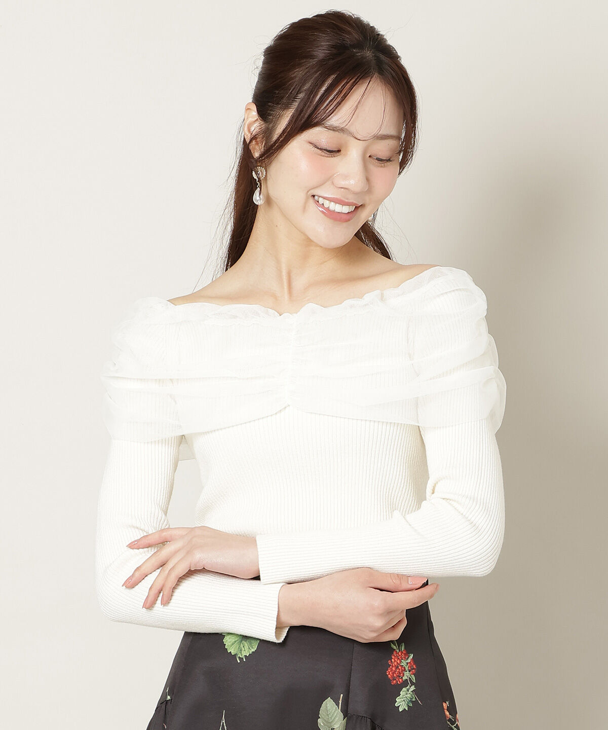 WILLSELECTION「リボンチュールレイヤードリブニット」|ニット・セーター|