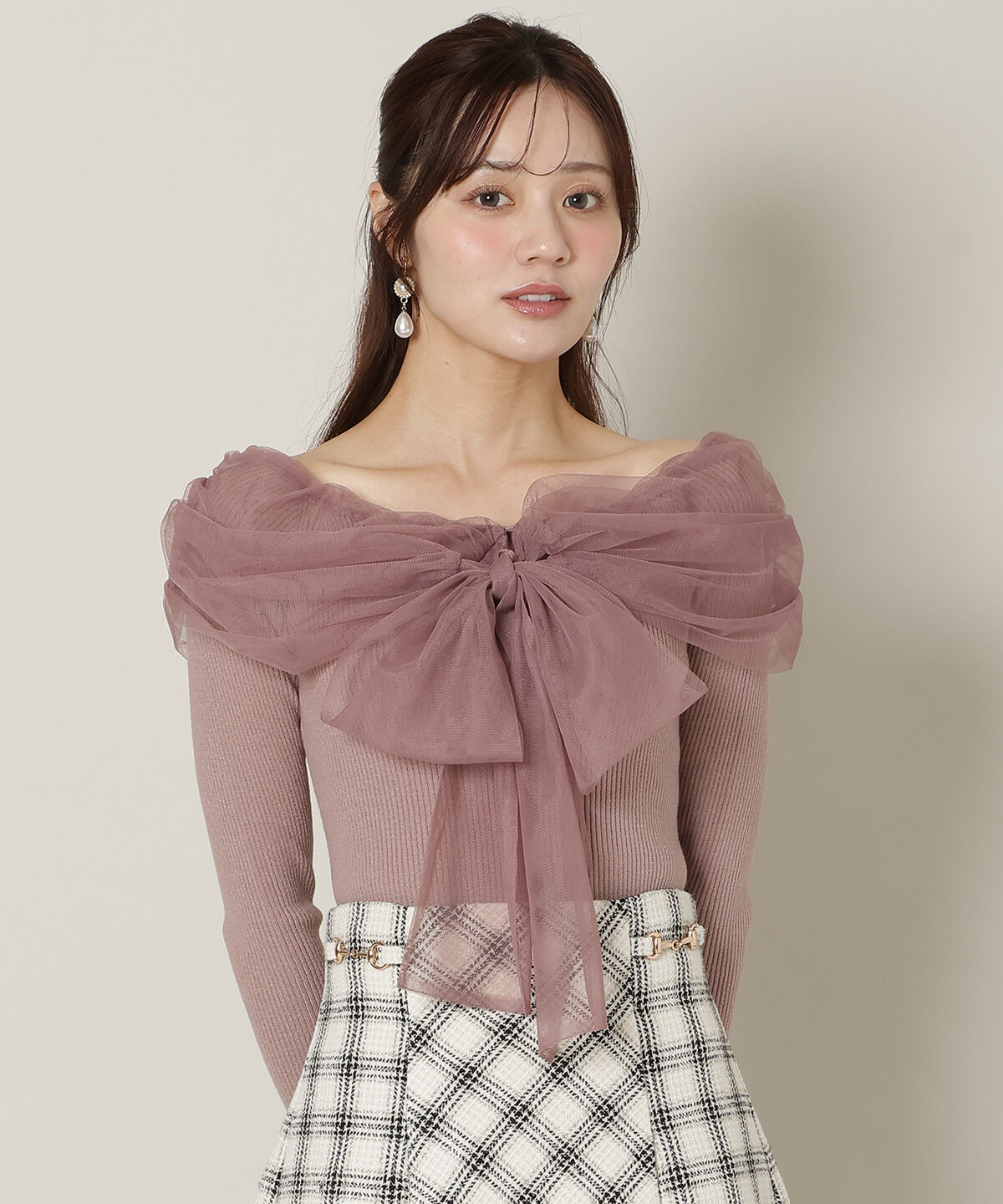 WILLSELECTION「リボンチュールレイヤードリブニット」|ニット・セーター|ピンク