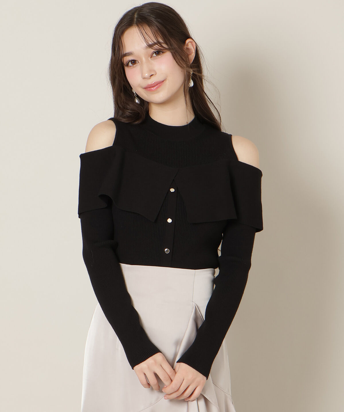 WILLSELECTION「オープンショルダーレイヤードニット」|ニット・セーター|ブラック