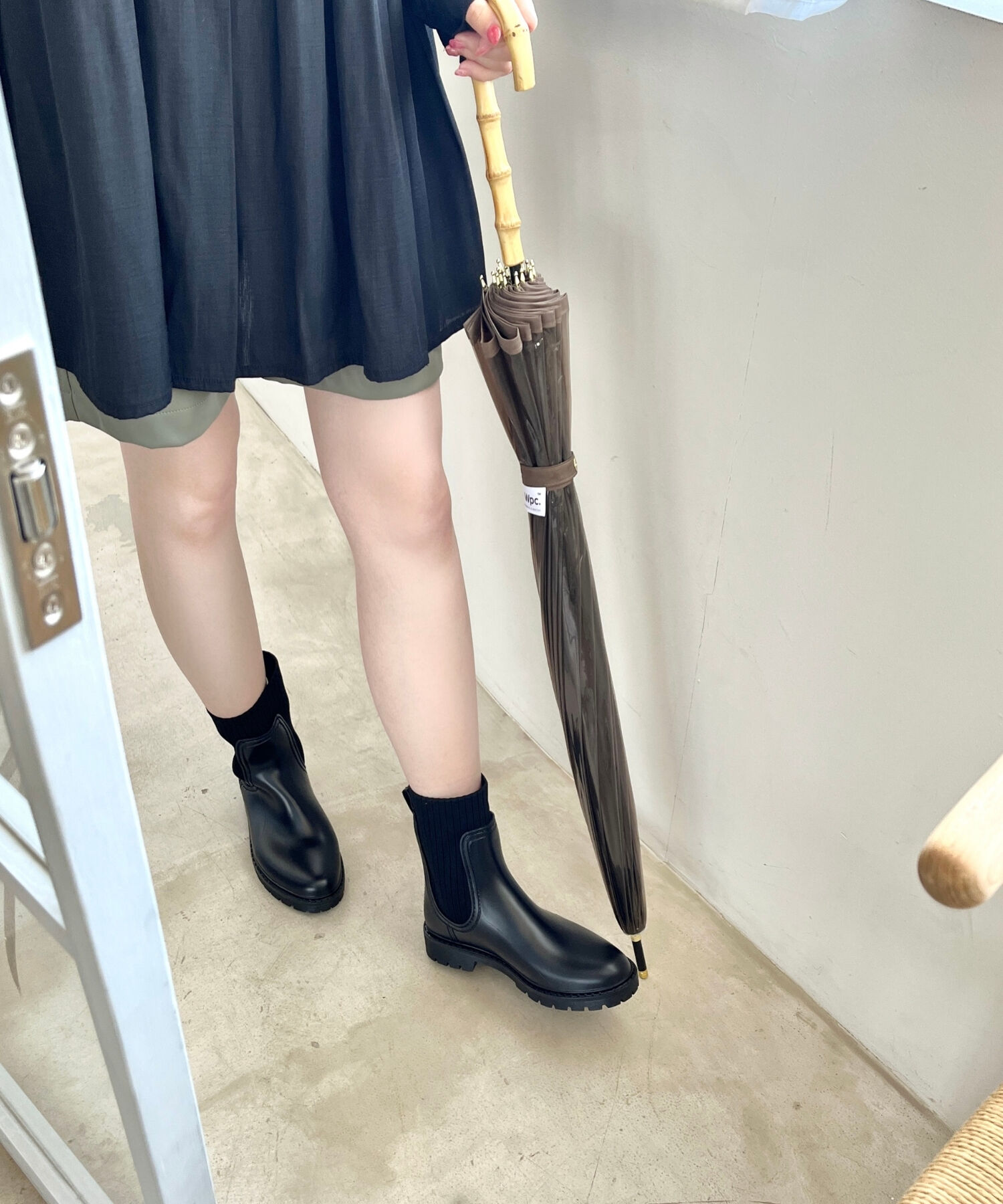 ORiental TRaffic「【防水】切替 ニット レインブーツ /R-0017 レインシューズ ニット 晴雨兼用 ゆったりサイズ」|ショートブーツ|