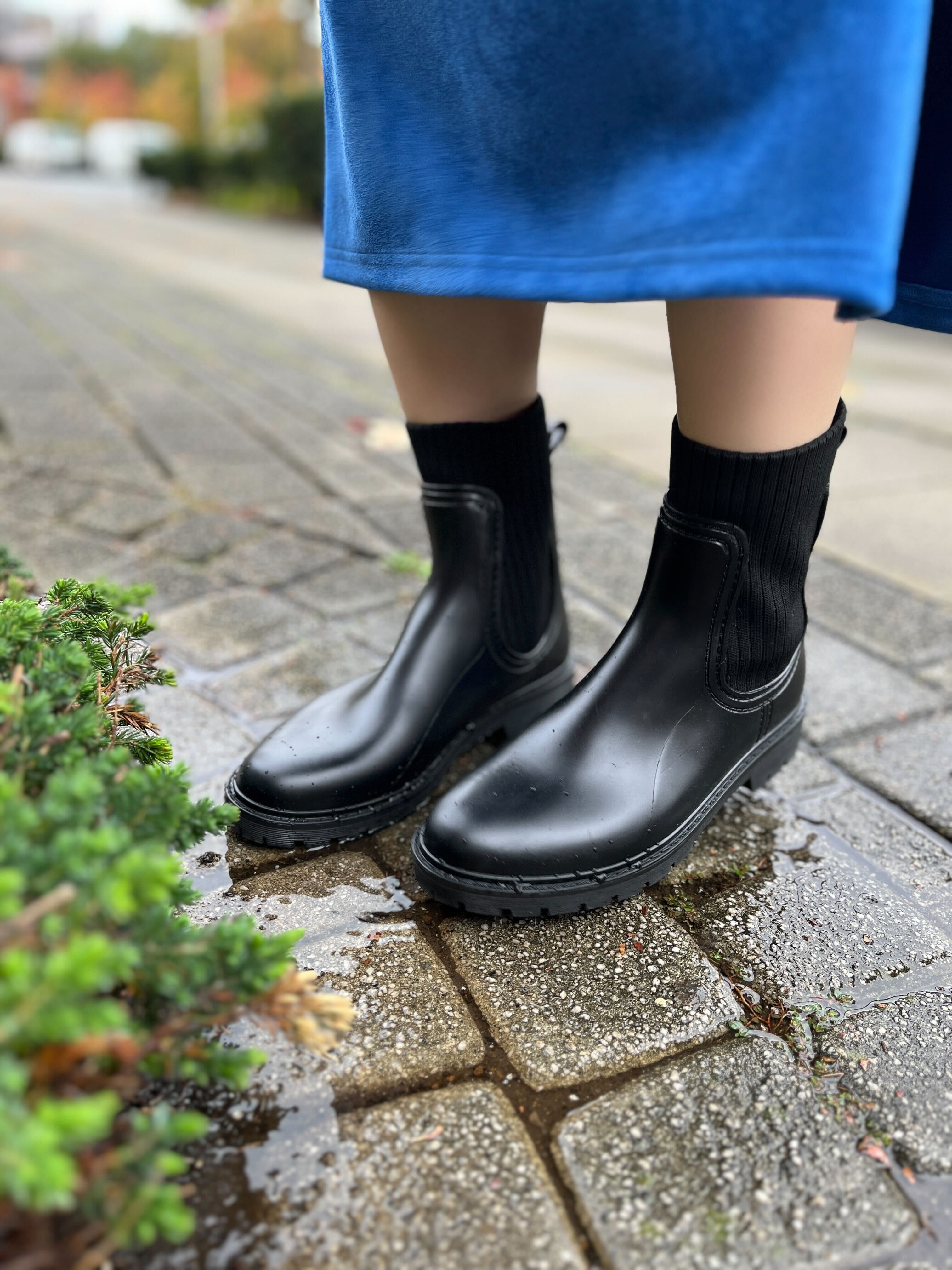 ORiental TRaffic「【防水】切替 ニット レインブーツ /R-0017 レインシューズ ニット 晴雨兼用 ゆったりサイズ」|ショートブーツ|