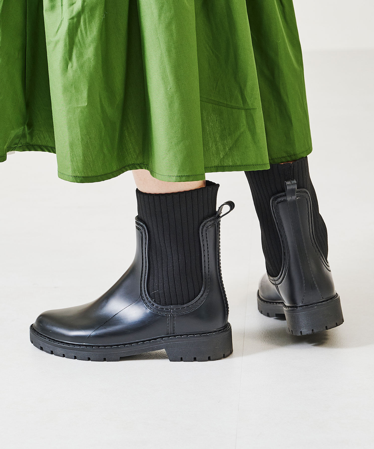 ORiental TRaffic「【防水】切替 ニット レインブーツ /R-0017 レインシューズ ニット 晴雨兼用 ゆったりサイズ」|ショートブーツ|
