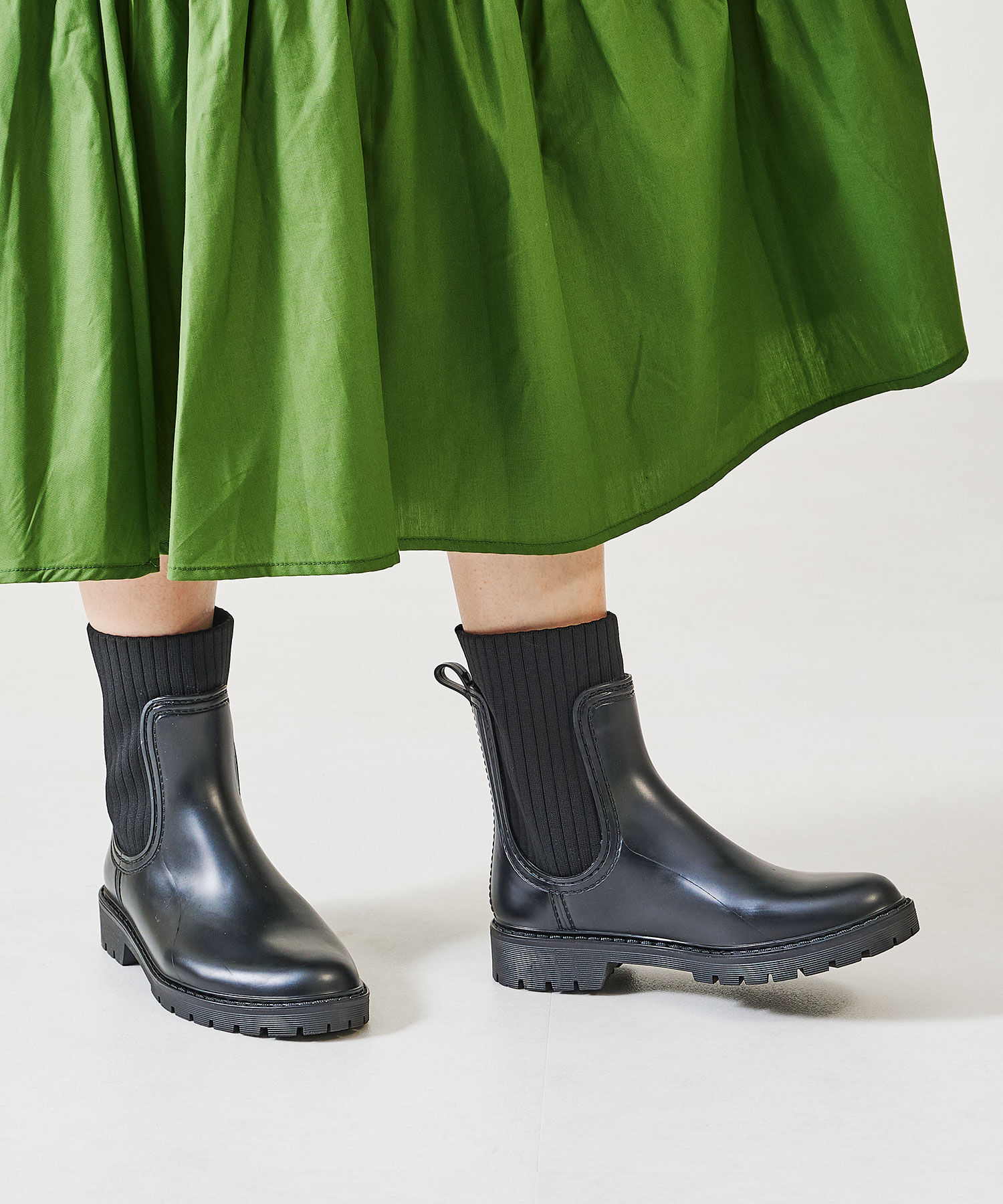 ORiental TRaffic「【防水】切替 ニット レインブーツ /R-0017 レインシューズ ニット 晴雨兼用 ゆったりサイズ」|ショートブーツ|