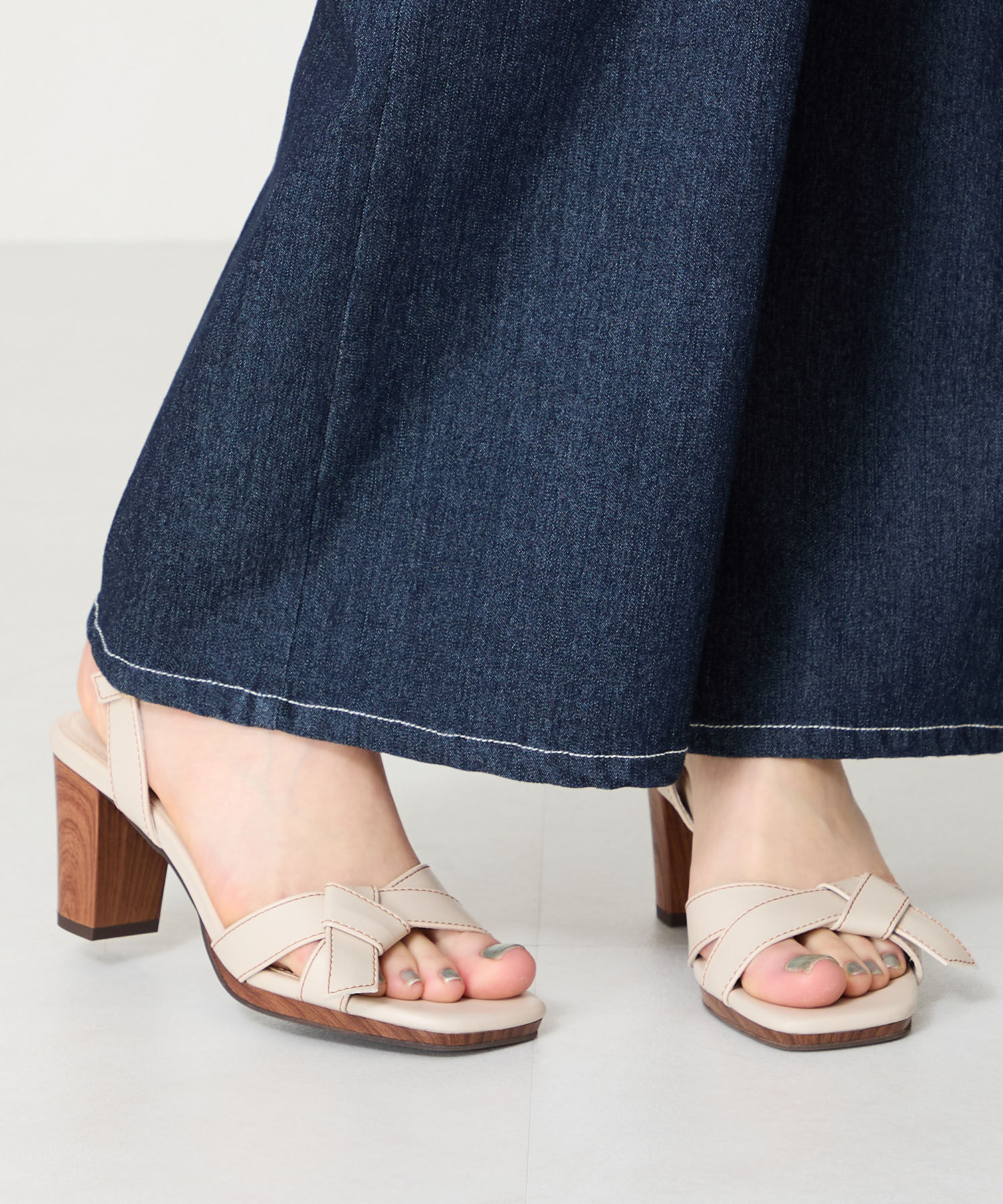 ORiental TRaffic「●2025春夏新作●リボンベルトウッドヒールサンダル/51225 サンダル 人気 ヒール8.2cm」|サンダル|