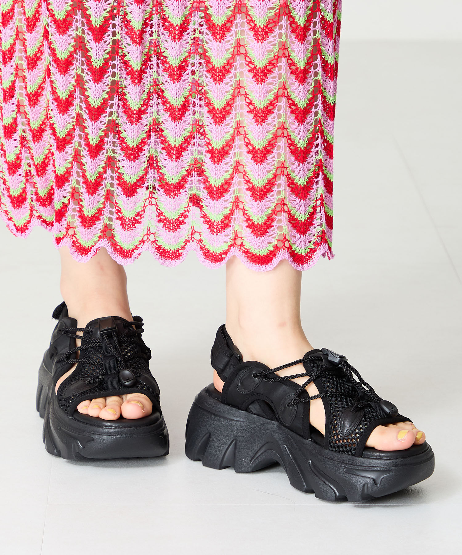 ORiental TRaffic「●2025春夏新作●ドローコード&times;メッシュ厚底サンダル/51210 サンダル 厚底　メッシュ トレンド」|サンダル|