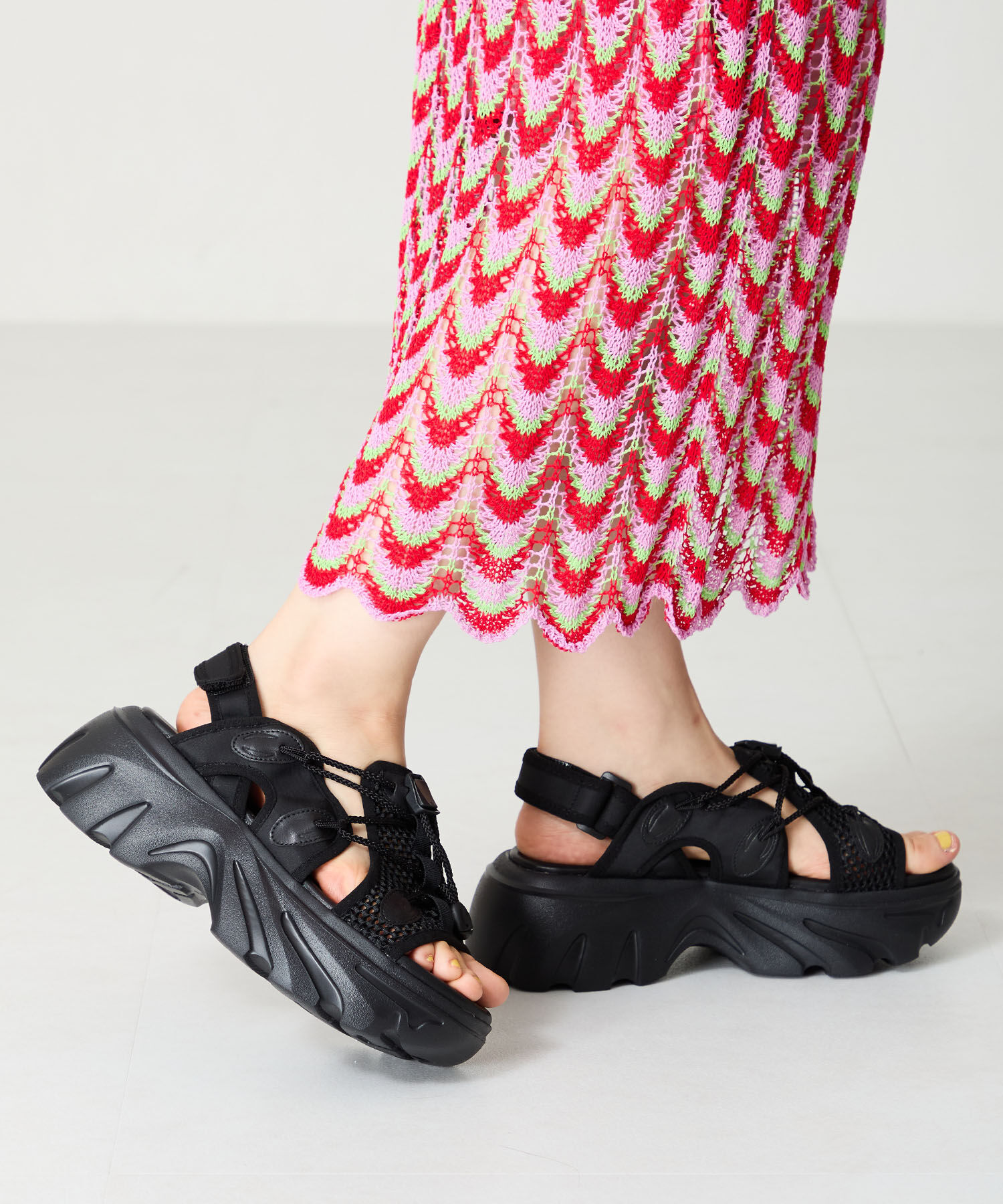 ORiental TRaffic「●2025春夏新作●ドローコード&times;メッシュ厚底サンダル/51210 サンダル 厚底　メッシュ トレンド」|サンダル|