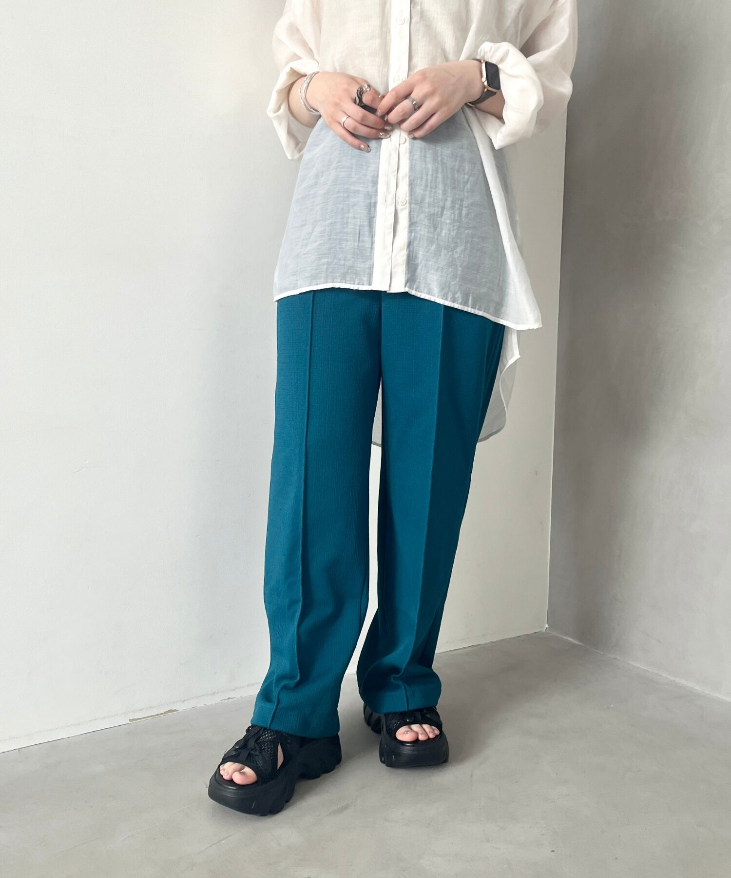 ORiental TRaffic「●2025春夏新作●ドローコード&times;メッシュ厚底サンダル/51210 サンダル 厚底　メッシュ トレンド」|サンダル|