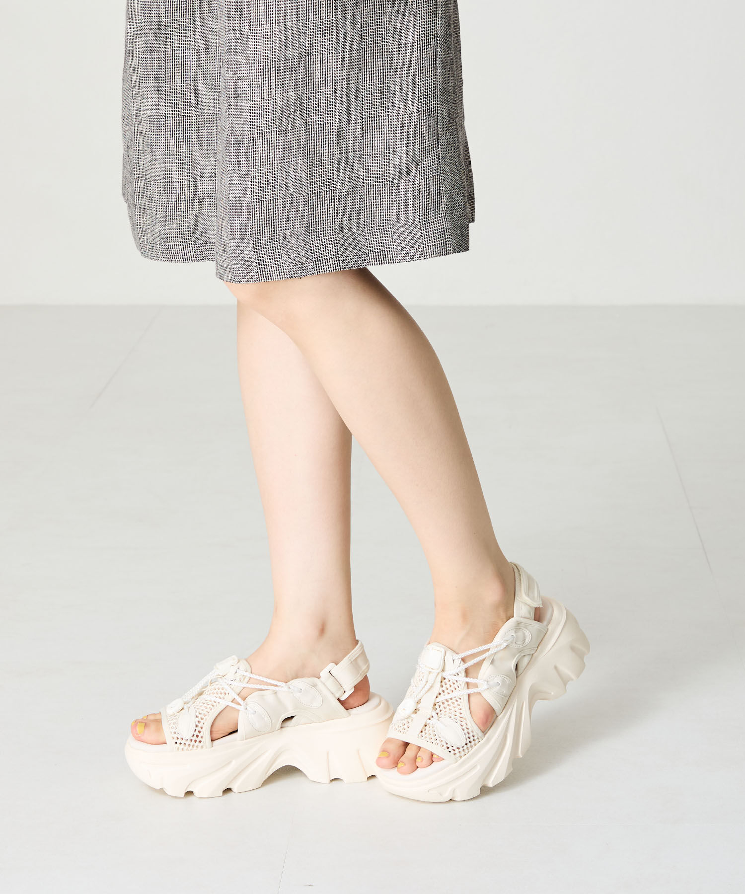 ORiental TRaffic「●2025春夏新作●ドローコード&times;メッシュ厚底サンダル/51210 サンダル 厚底　メッシュ トレンド」|サンダル|