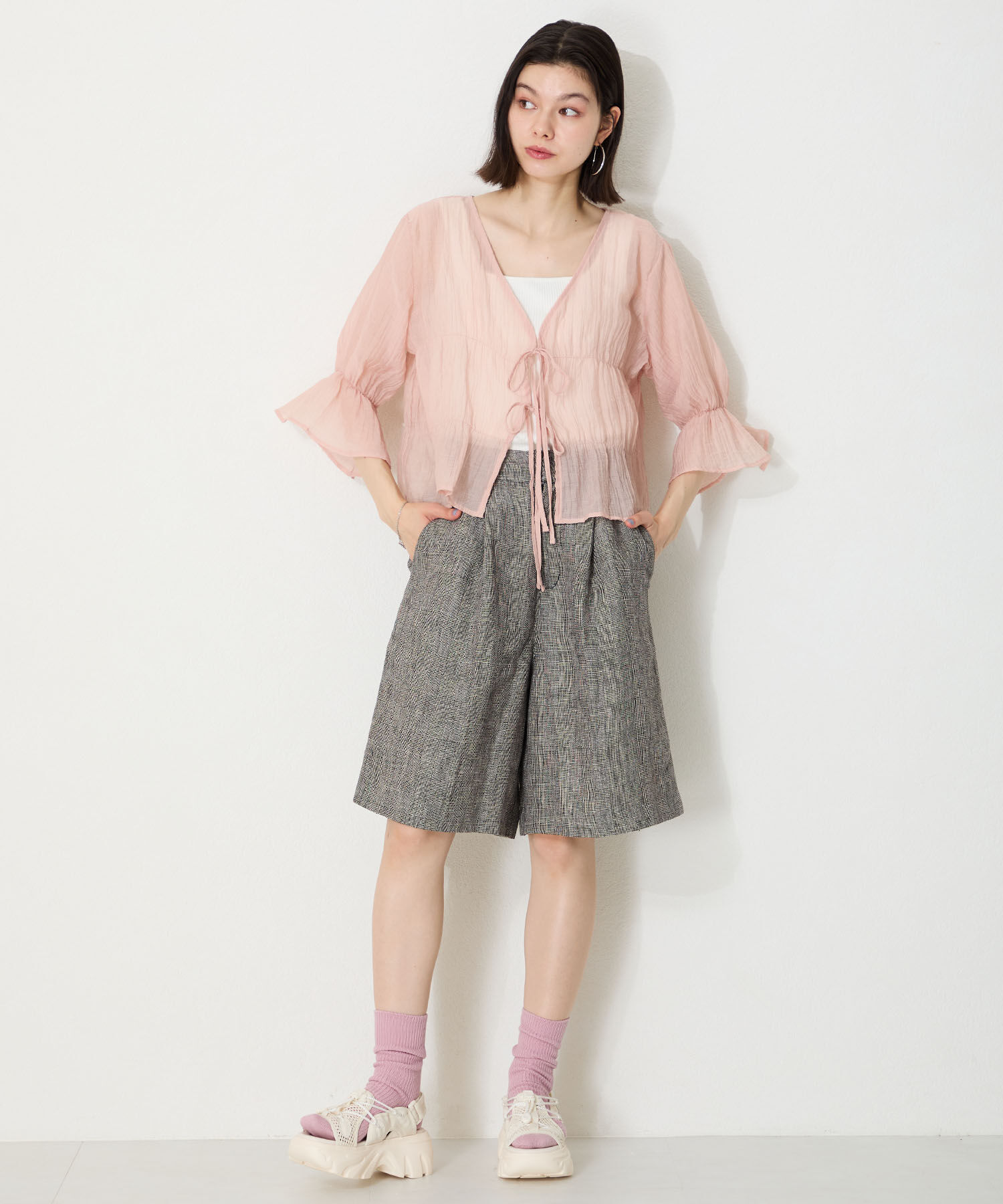 ORiental TRaffic「●2025春夏新作●ドローコード&times;メッシュ厚底サンダル/51210 サンダル 厚底　メッシュ トレンド」|サンダル|