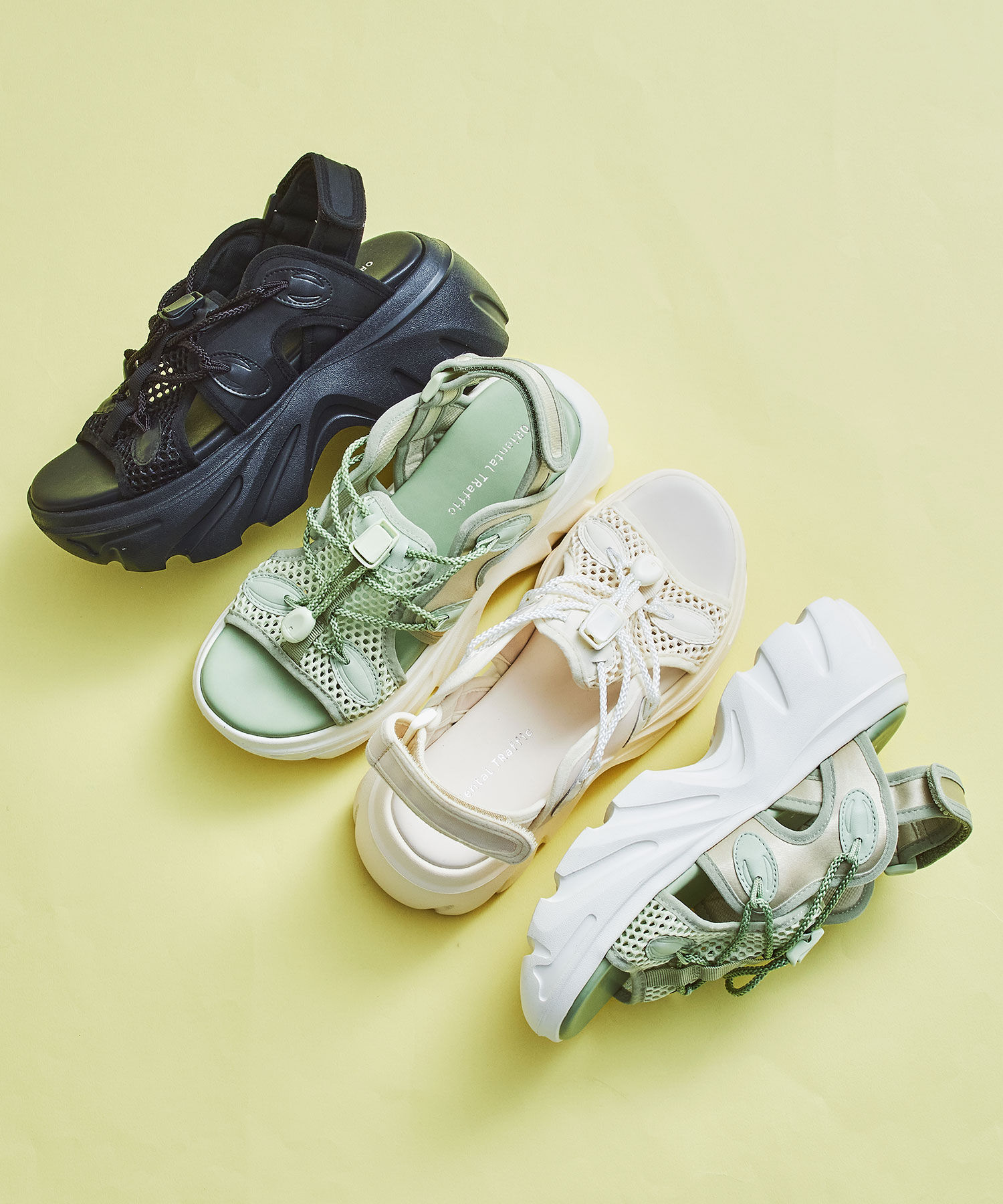 ORiental TRaffic「●2025春夏新作●ドローコード&times;メッシュ厚底サンダル/51210 サンダル 厚底　メッシュ トレンド」|サンダル|GREEN