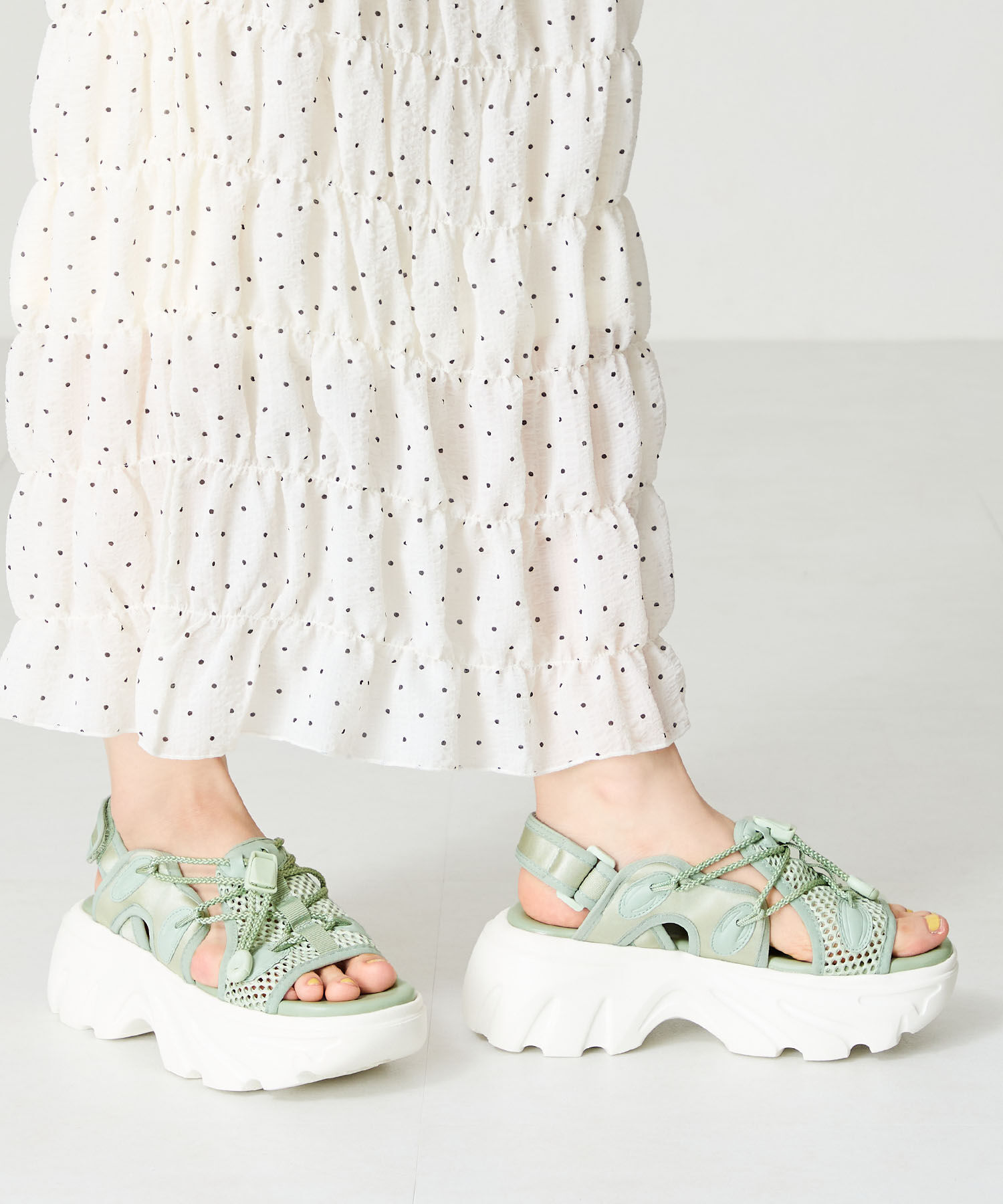 ORiental TRaffic「●2025春夏新作●ドローコード&times;メッシュ厚底サンダル/51210 サンダル 厚底　メッシュ トレンド」|サンダル|