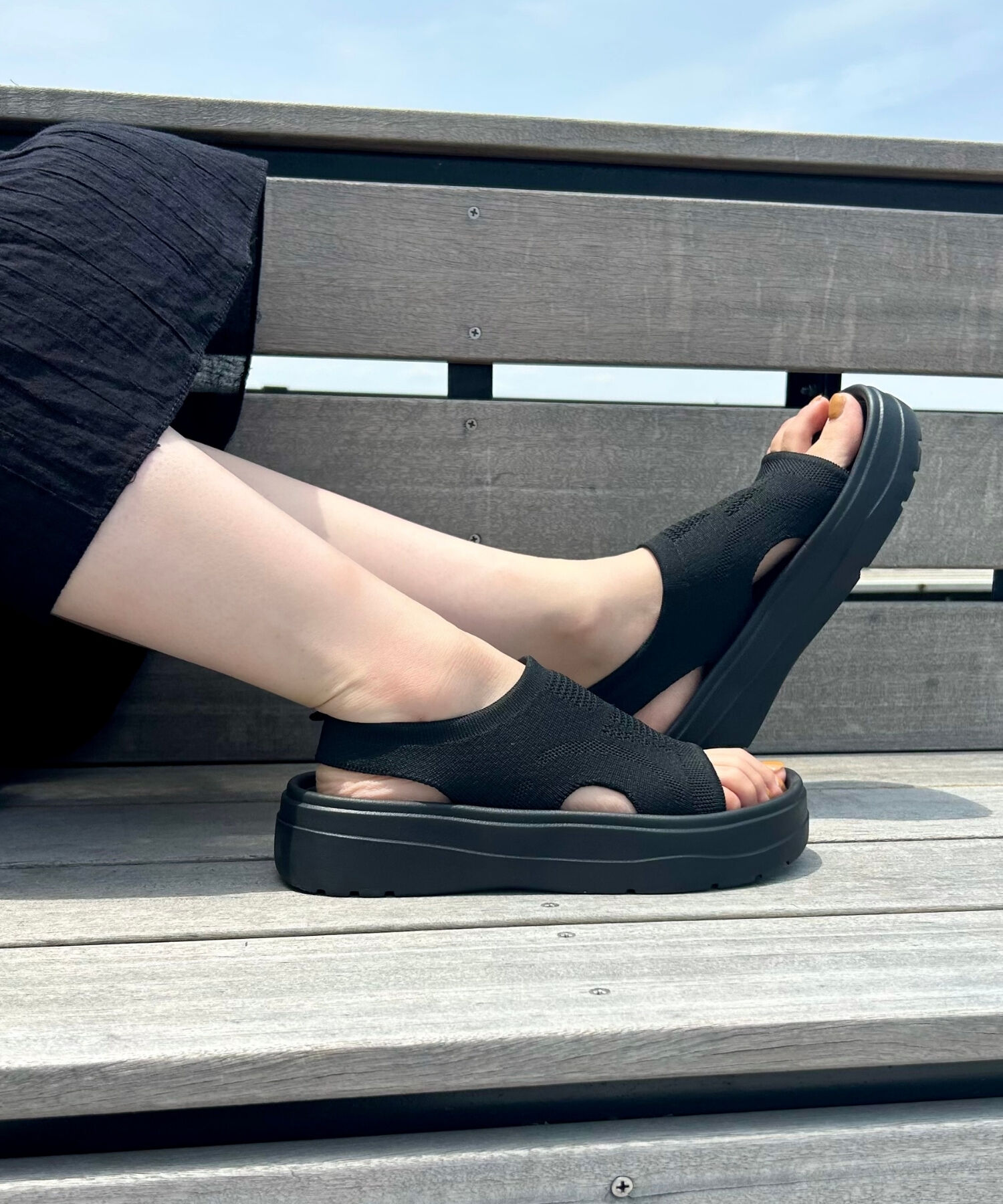 ORiental TRaffic「【Fit meサンダル】サイドオープンニット厚底サンダル/55207 サンダル WEB限定 ニット 軽い」|サンダル|