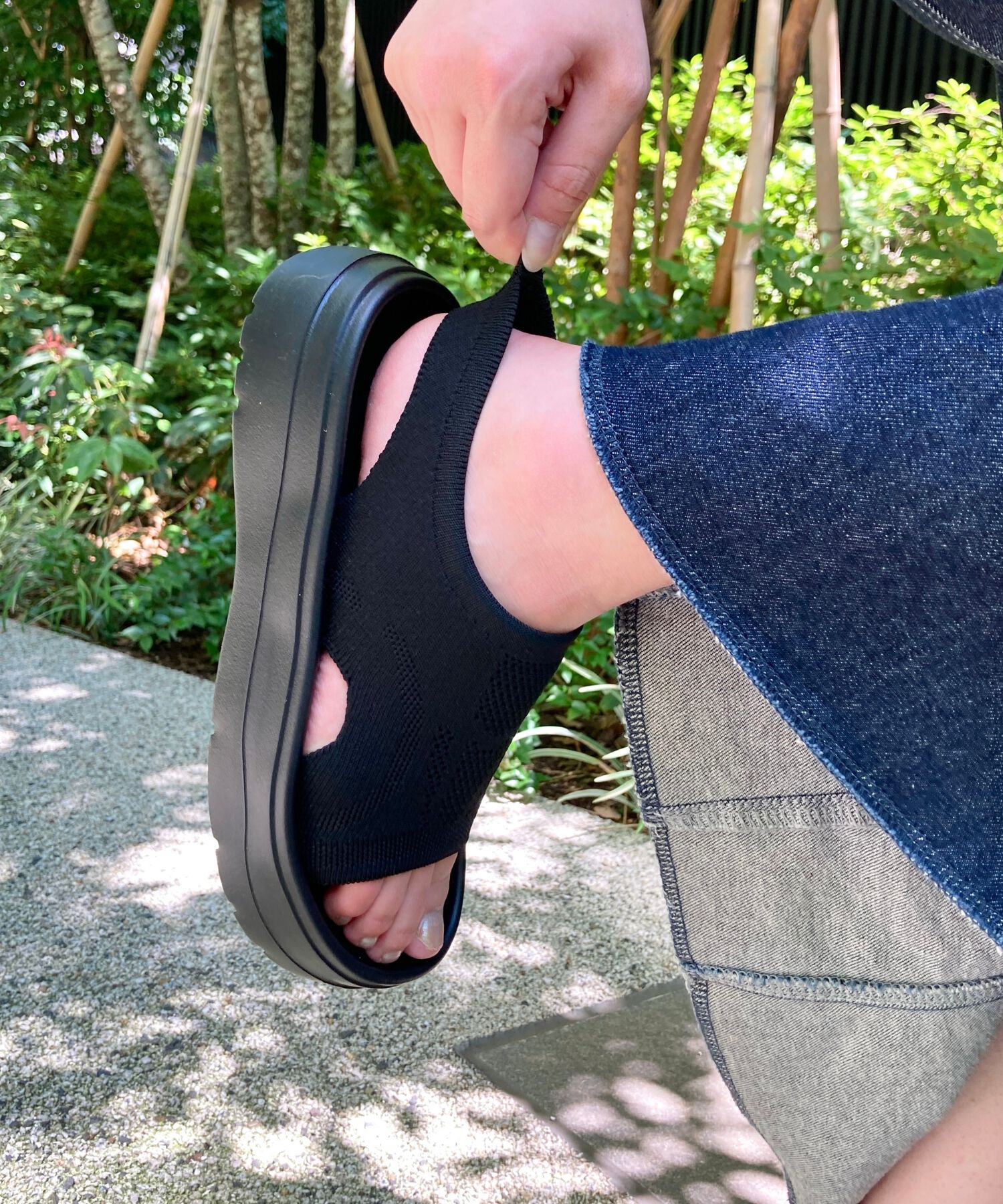 ORiental TRaffic「【Fit meサンダル】サイドオープンニット厚底サンダル/55207 サンダル WEB限定 ニット 軽い」|サンダル|