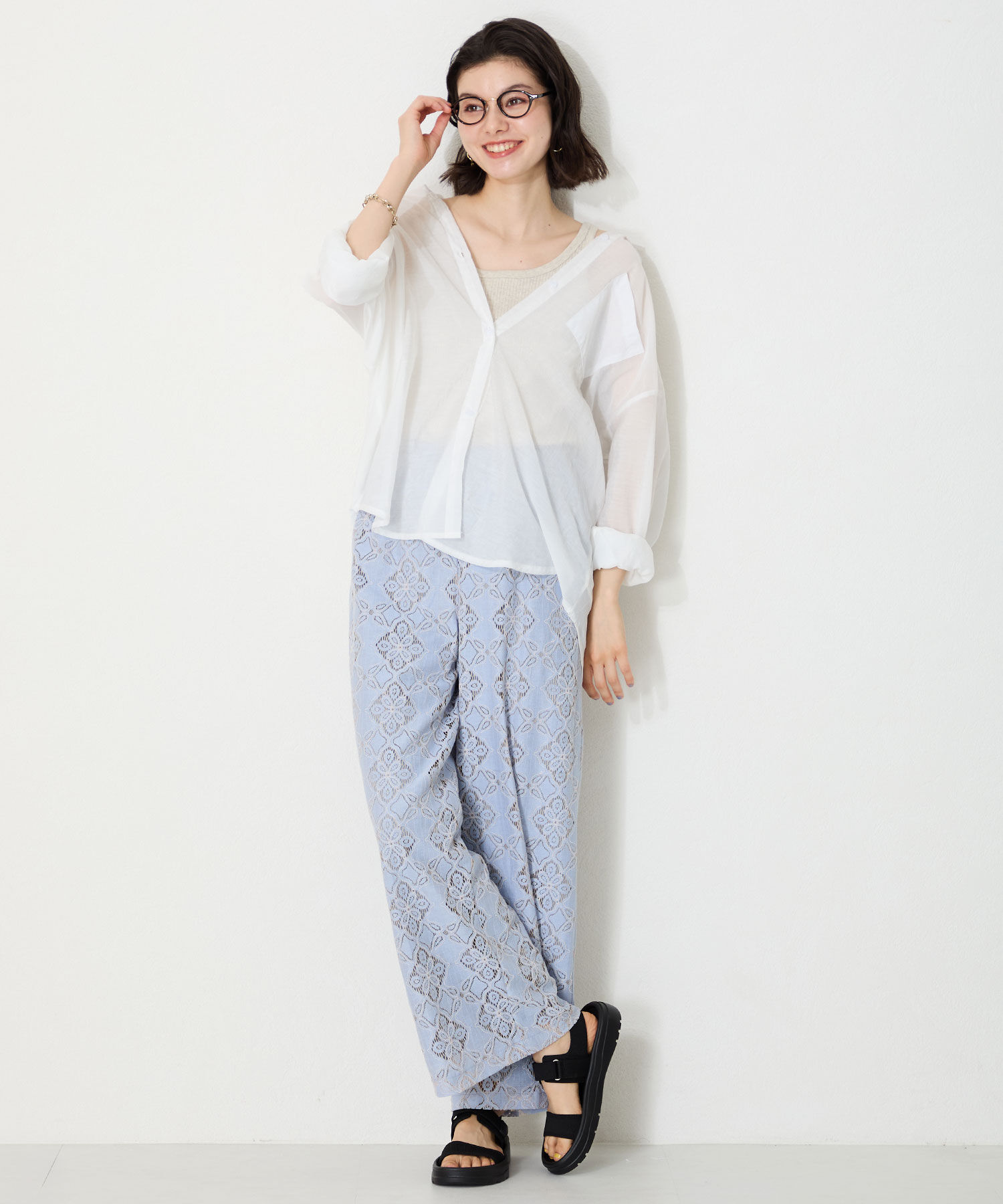 ORiental TRaffic「【Fit meサンダル】ニットダブルベルトサンダル/55208 サンダル 人気 WEB限定 ニット 軽い」|サンダル|