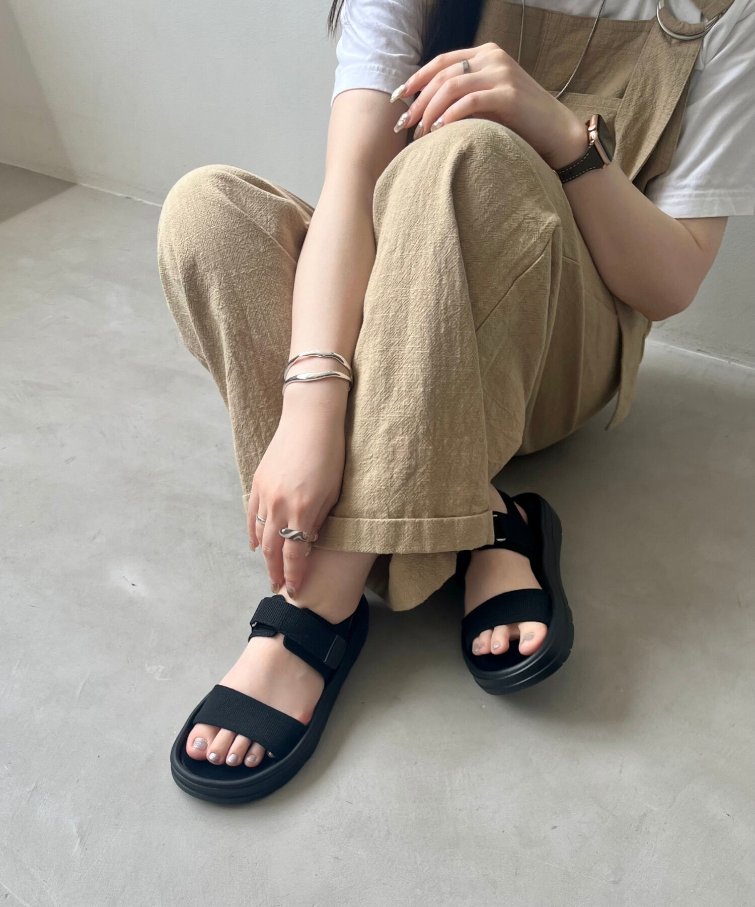 ORiental TRaffic「【Fit meサンダル】ニットダブルベルトサンダル/55208 サンダル 人気 WEB限定 ニット 軽い」|サンダル|