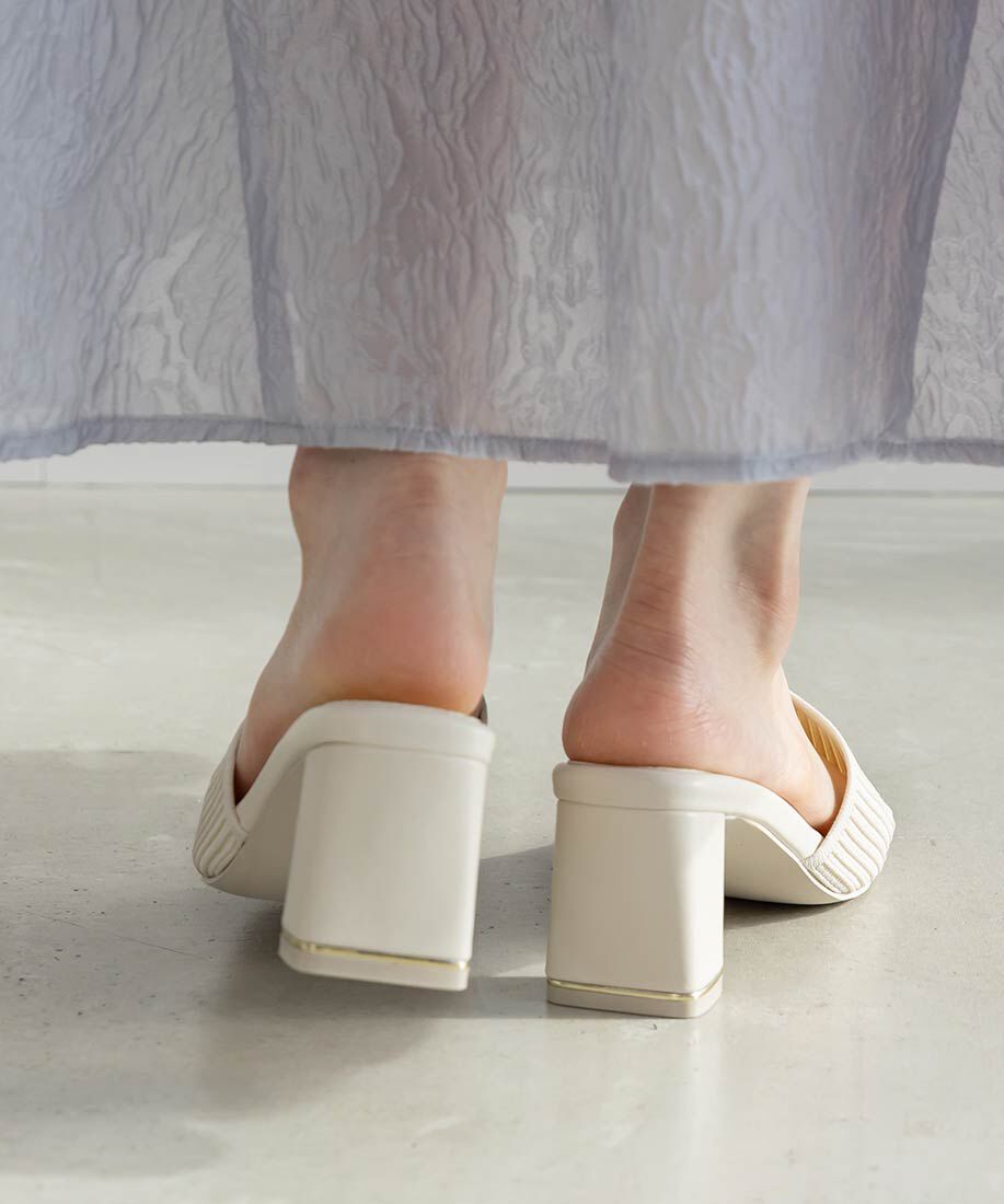  「【SUSTAINABLE】アシンメトリーニットミュールサンダル」|パンプス|