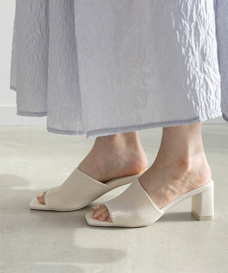  「【SUSTAINABLE】アシンメトリーニットミュールサンダル」|パンプス|
