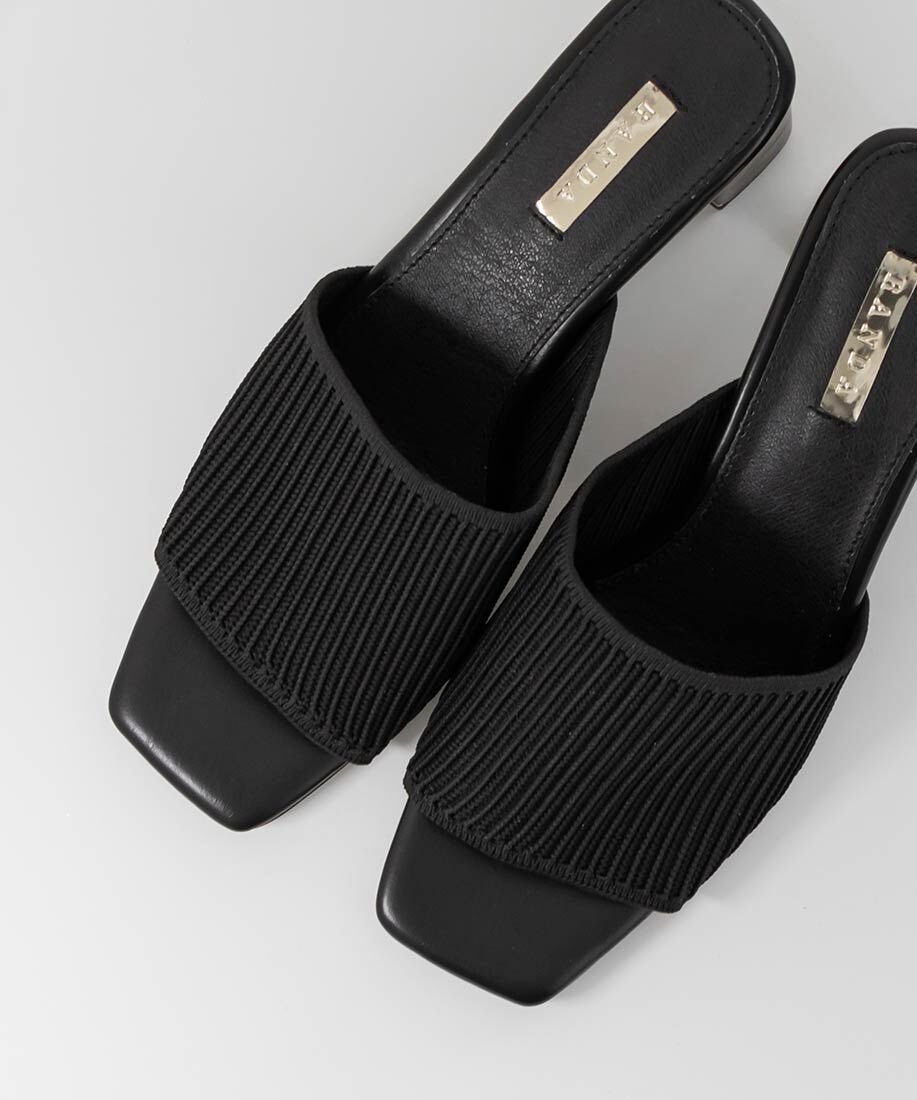  「【SUSTAINABLE】アシンメトリーニットミュールサンダル」|パンプス|