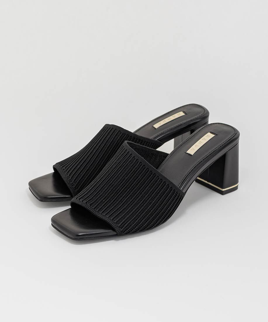  「【SUSTAINABLE】アシンメトリーニットミュールサンダル」|パンプス|