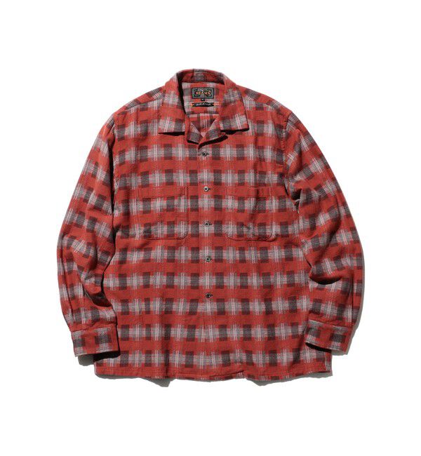 BEAMS PLUS「Open Collar Brushed Satin Plaid」|シャツ・ブラウス|RED