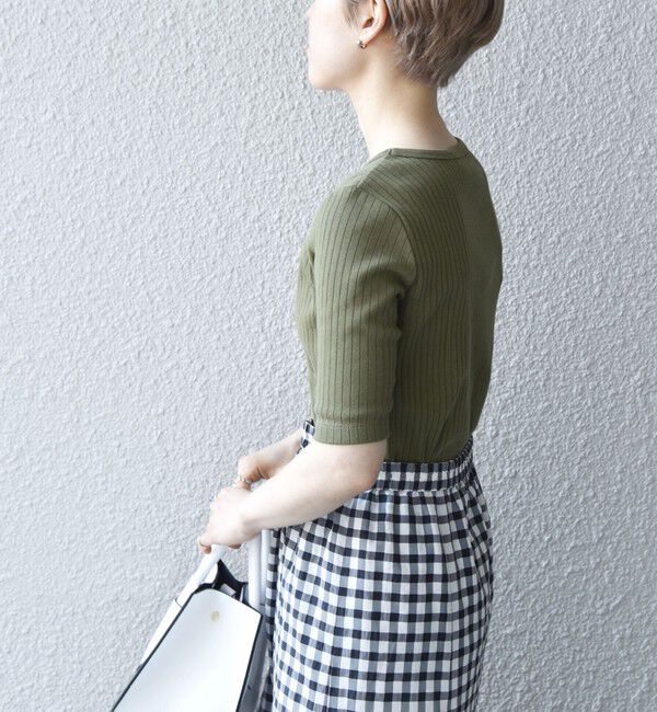 SHIPS any「SHIPS any:〈ウォッシャブル〉テレコ ハーフ スリーブ TEE」|Tシャツ・カットソー|カーキ