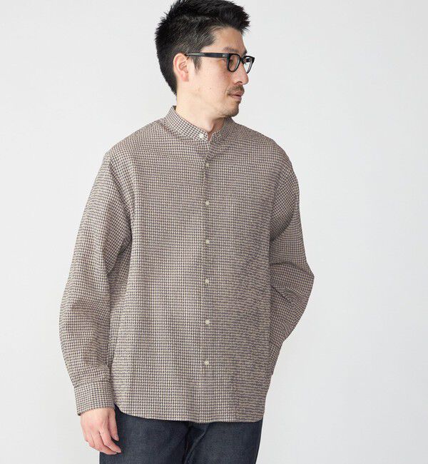 SHIPS「SHIPS: エアー サッカー バンドカラー リラックス 長袖 シャツ〈単色／チェック〉」|シャツ・ブラウス|