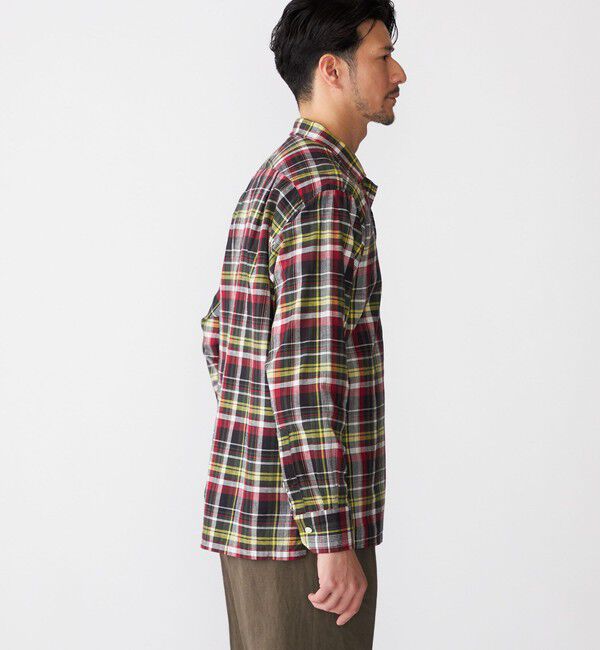 SHIPS「SHIPS: オープンカラー コットン リネン マドラスチェック プルオーバー シャツ オリーブ」|シャツ・ブラウス|