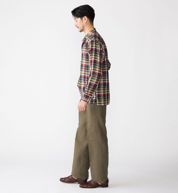 SHIPS「SHIPS: オープンカラー コットン リネン マドラスチェック プルオーバー シャツ オリーブ」|シャツ・ブラウス|