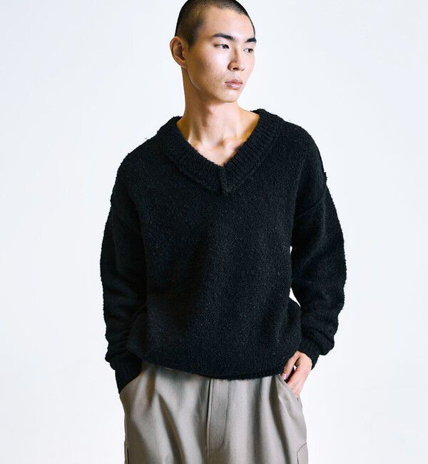SHIPS「City Ambient Products:〈手洗い可能〉ループヤーン ワイドリブ Vネック ニット」|ニット・セーター|