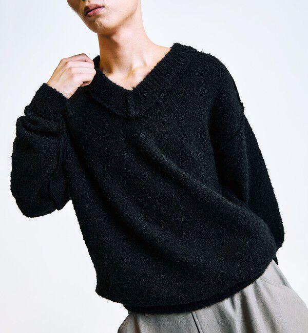 SHIPS「City Ambient Products:〈手洗い可能〉ループヤーン ワイドリブ Vネック ニット」|ニット・セーター|